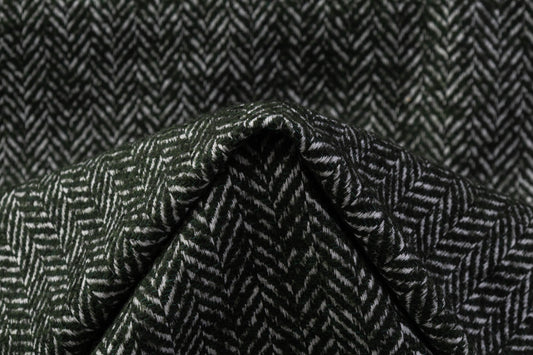 Herringbone Italian Wool Blend Tweed Coating - Green
