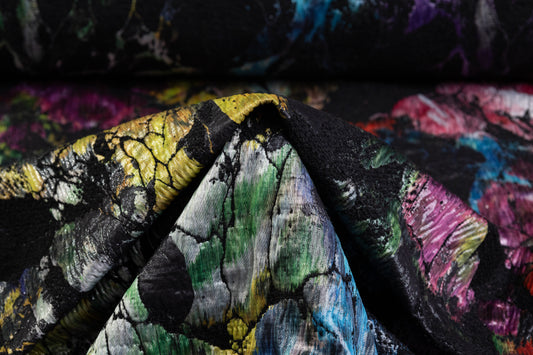 Double Faced Italian Chiné Chenille Brocade - Black / Multicolor
