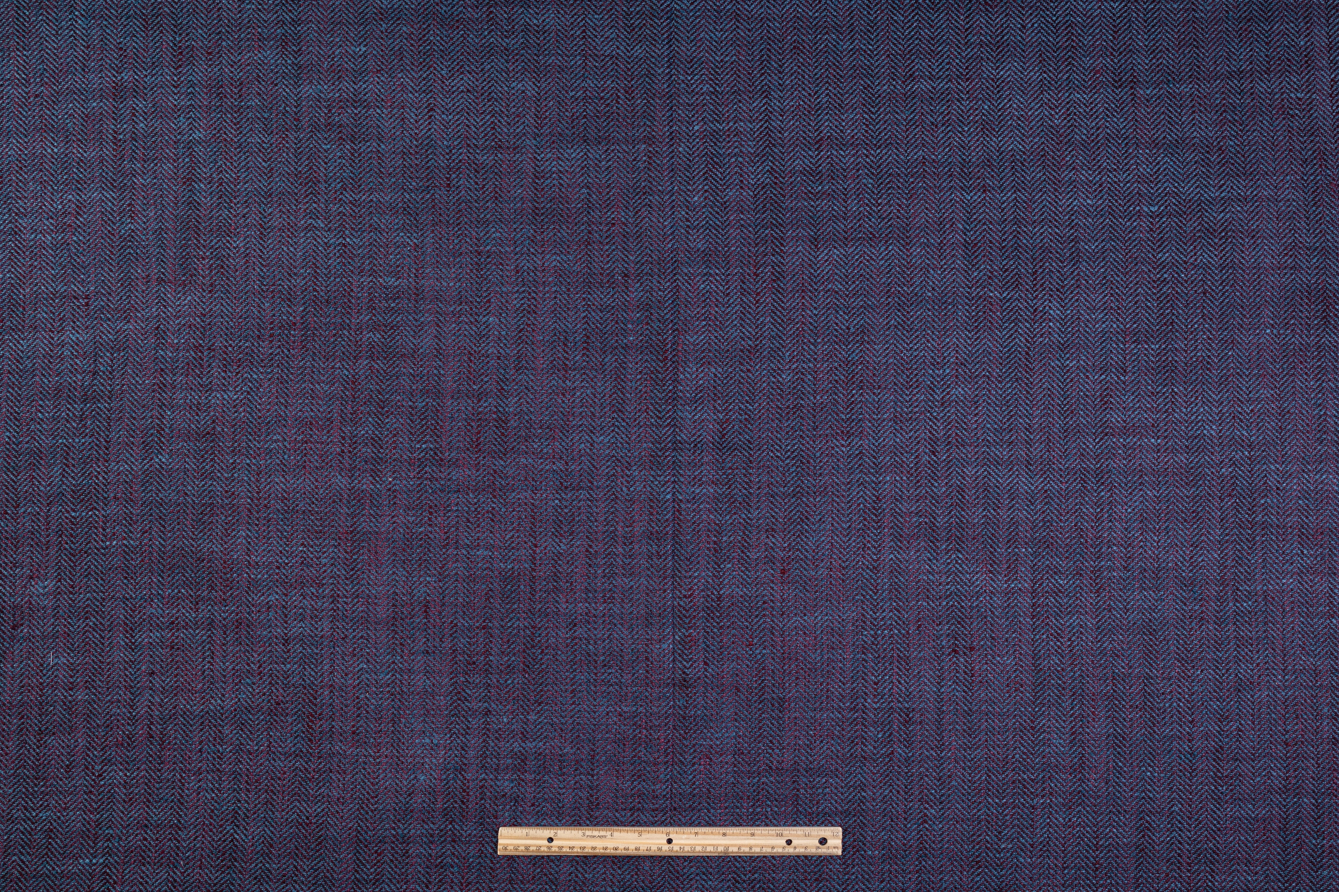 Ferla - Iridescent Italian Herringbone Wool Tweed - Blue / Burgundy