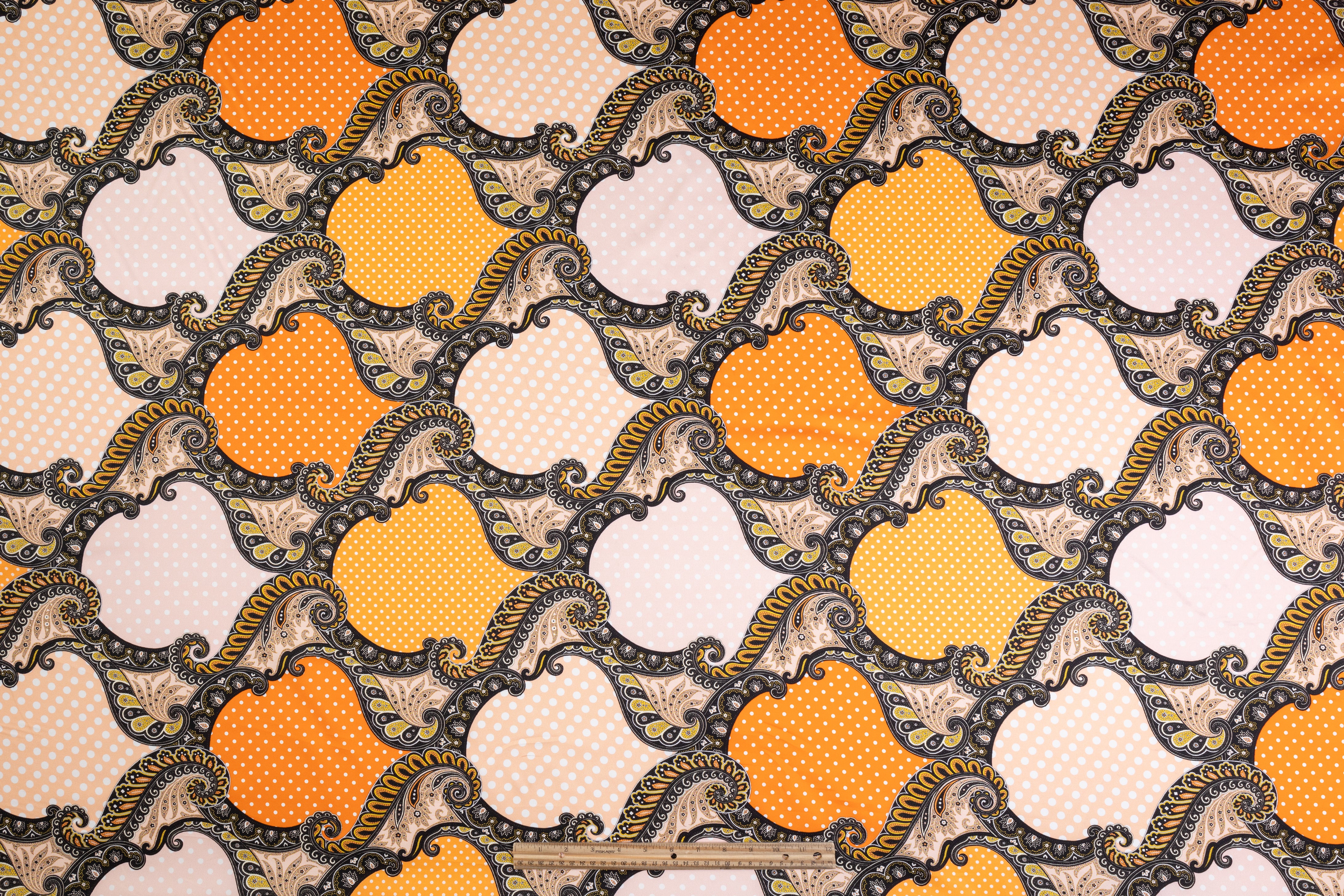 Emanuel Ungaro - Italian Polka Dot Paisley Cotton Sateen - Orange / Peach / Black