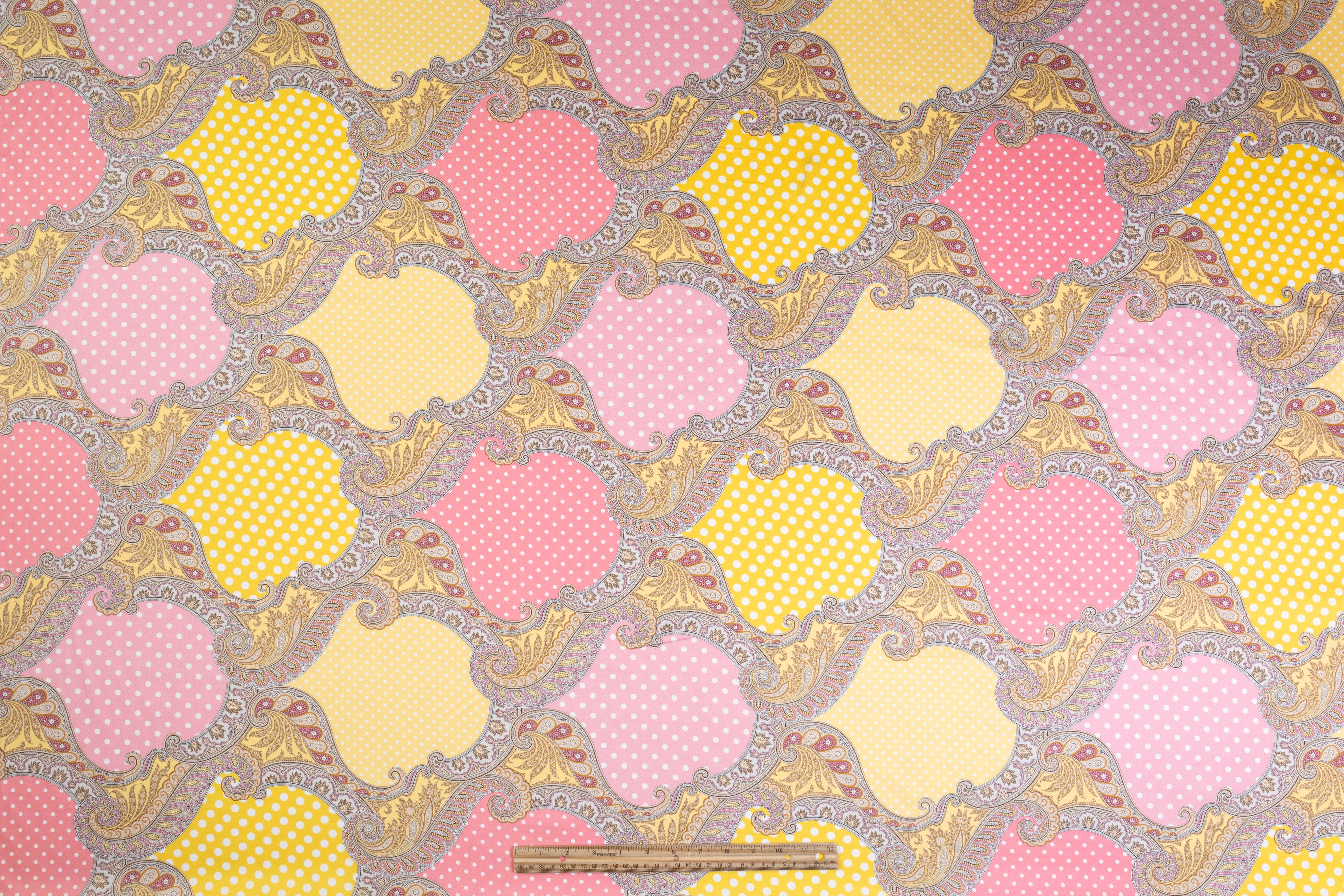 Emanuel Ungaro - Italian Polka Dot Paisley Cotton Sateen - Pink / Yellow / Gray