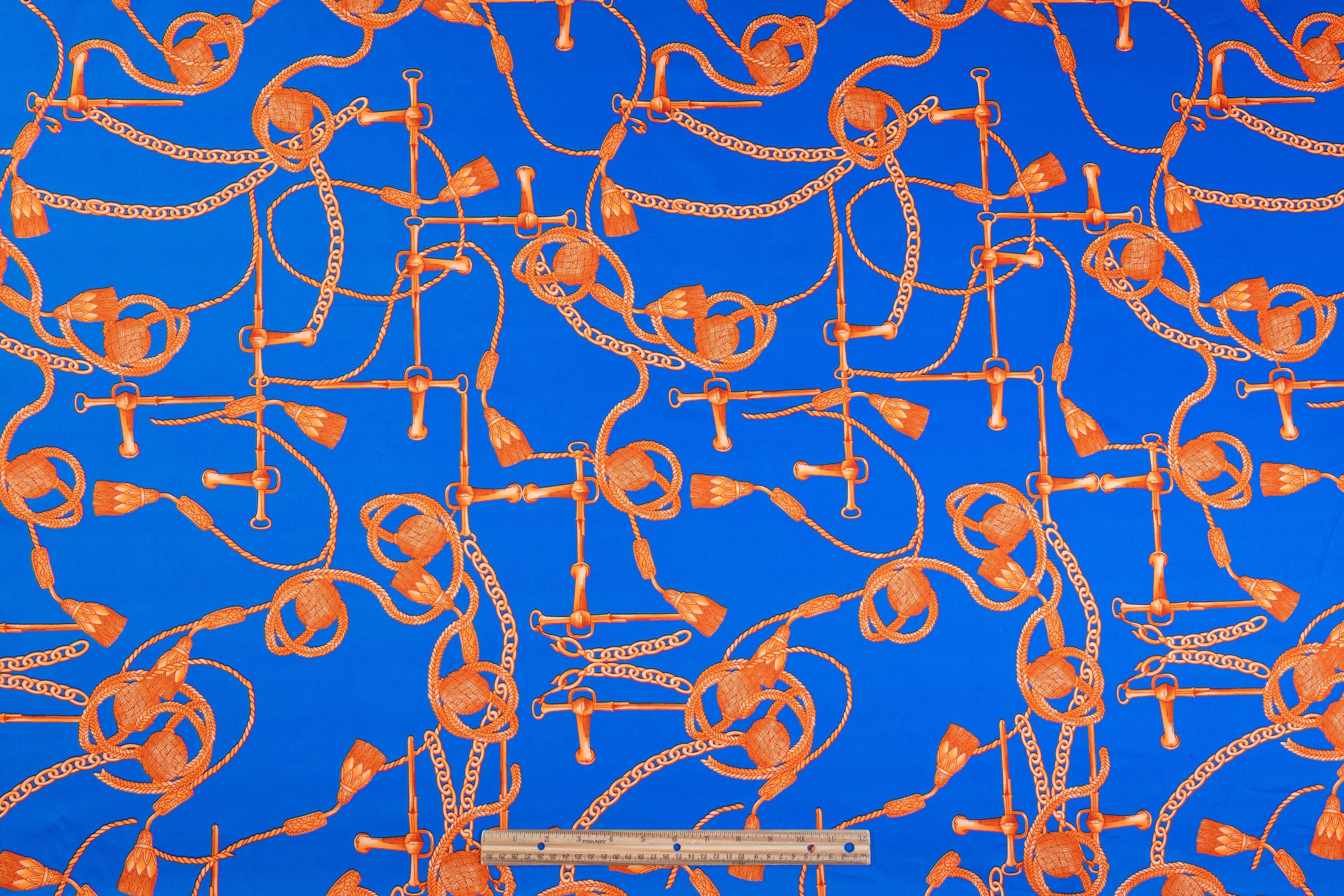 Ratti - Equestrian Rope Print Italian Cotton Sateen - Blue / Orange