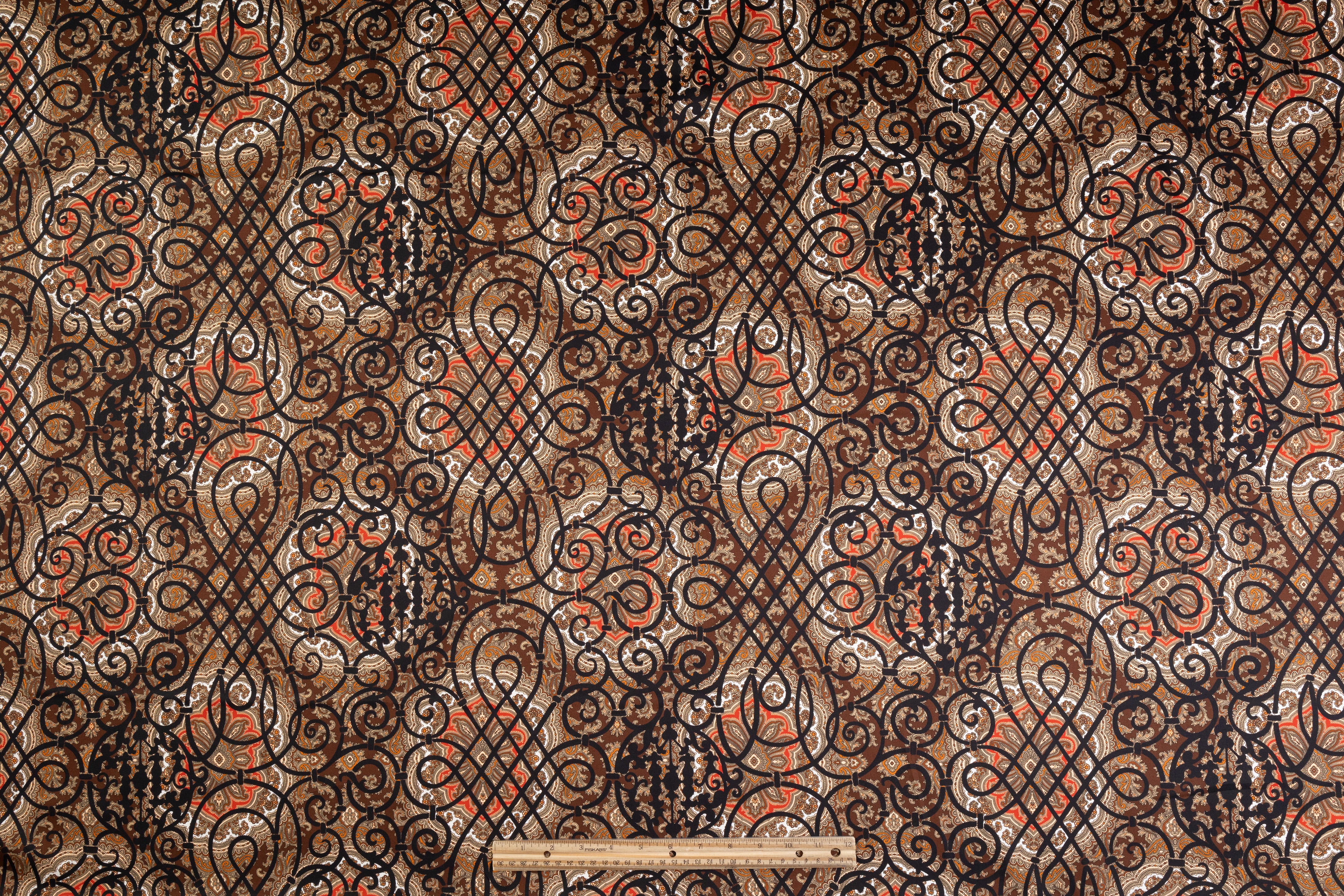 Emanuel Ungaro - Paisley Lattice Italian Cotton Sateen - Brown / Black / Red