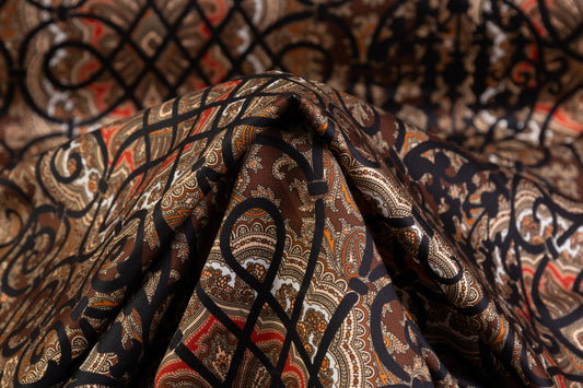 Emanuel Ungaro - Paisley Lattice Italian Cotton Sateen - Brown / Black / Red