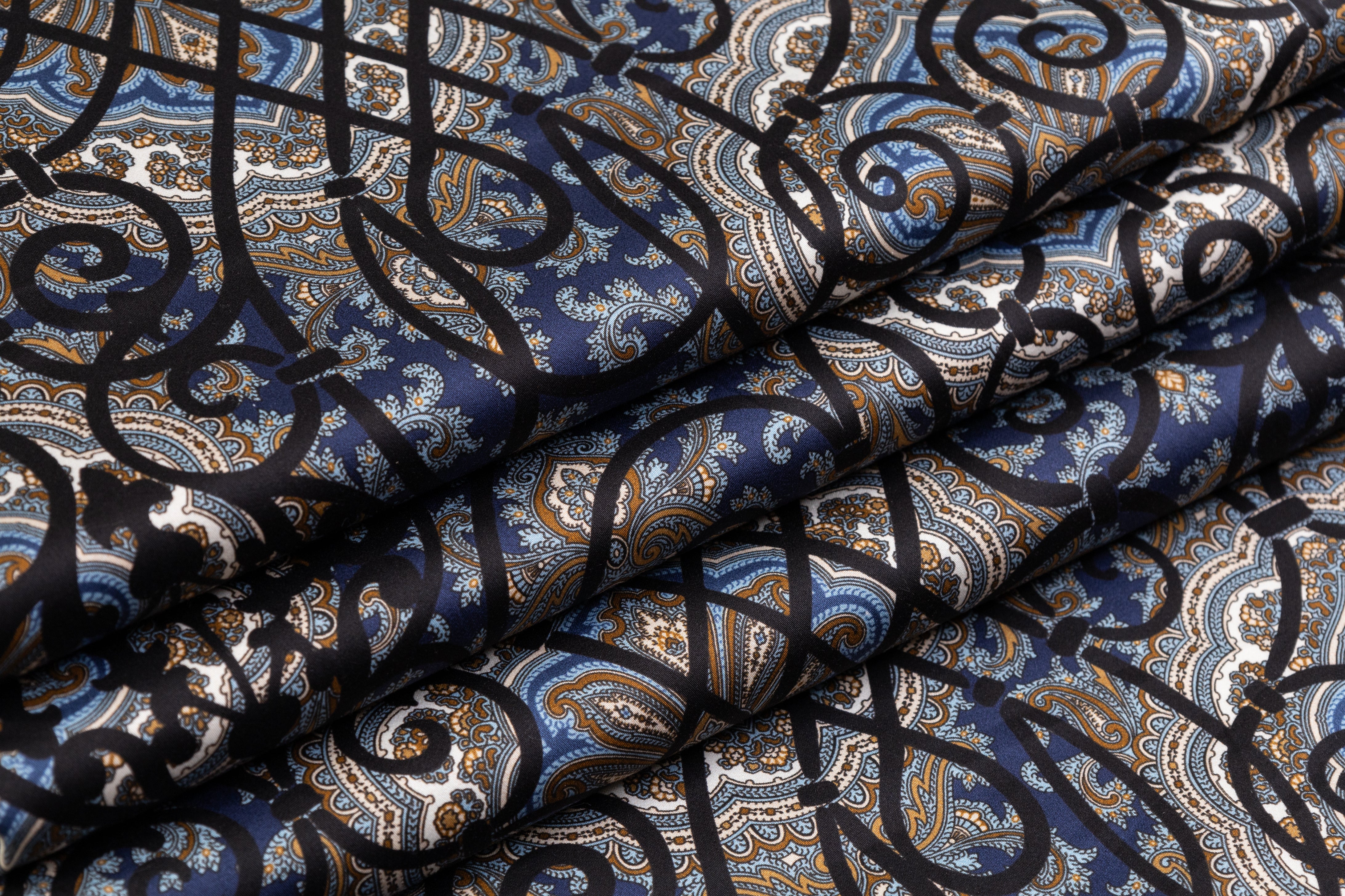Emanuel Ungaro - Paisley Lattice Italian Cotton Sateen - Navy / Black / Brown