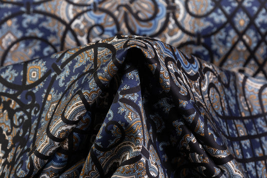 Emanuel Ungaro - Paisley Lattice Italian Cotton Sateen - Navy / Black / Brown
