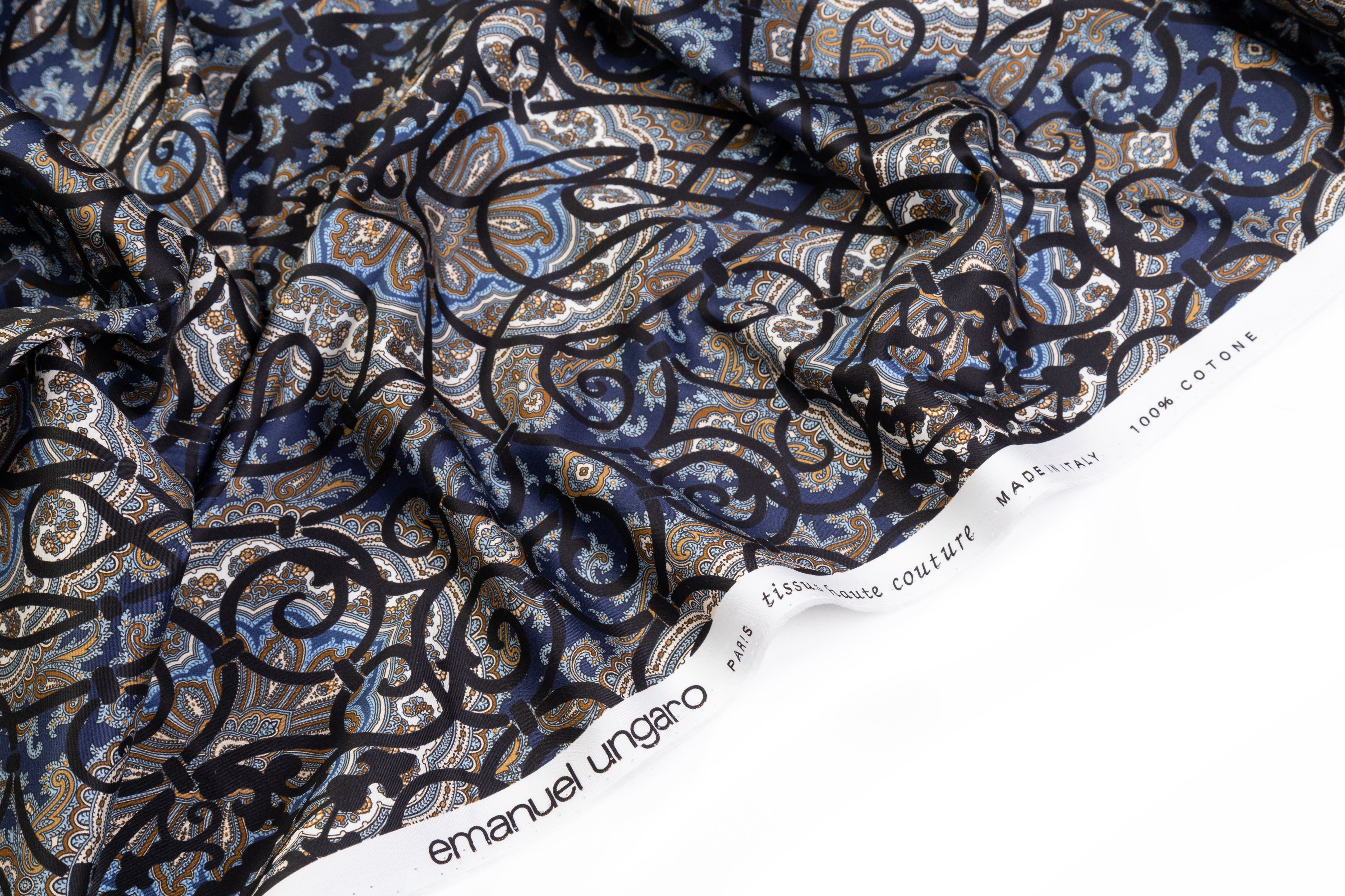 Emanuel Ungaro - Paisley Lattice Italian Cotton Sateen - Navy / Black / Brown