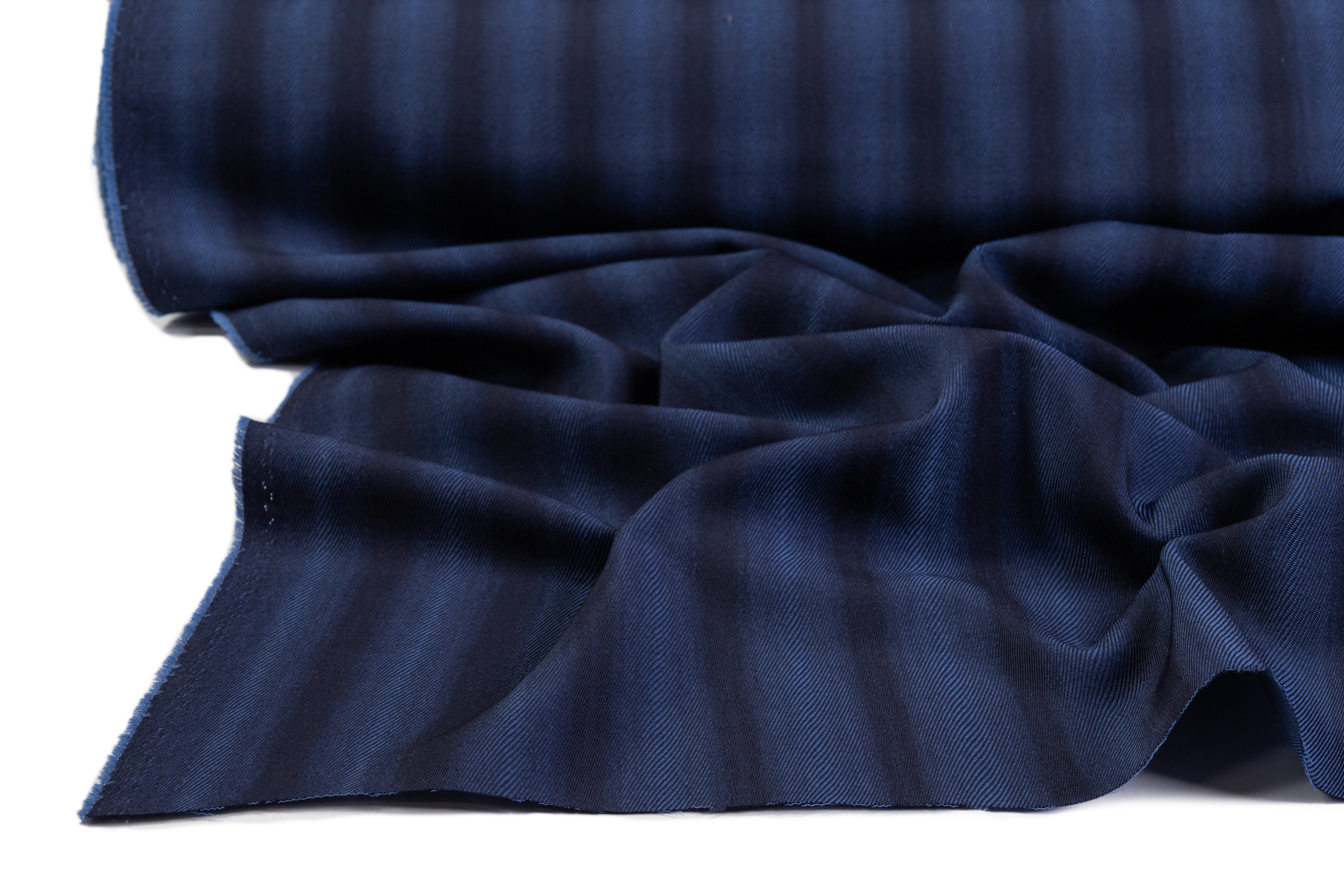 Striped Italian Wool Twill - Navy