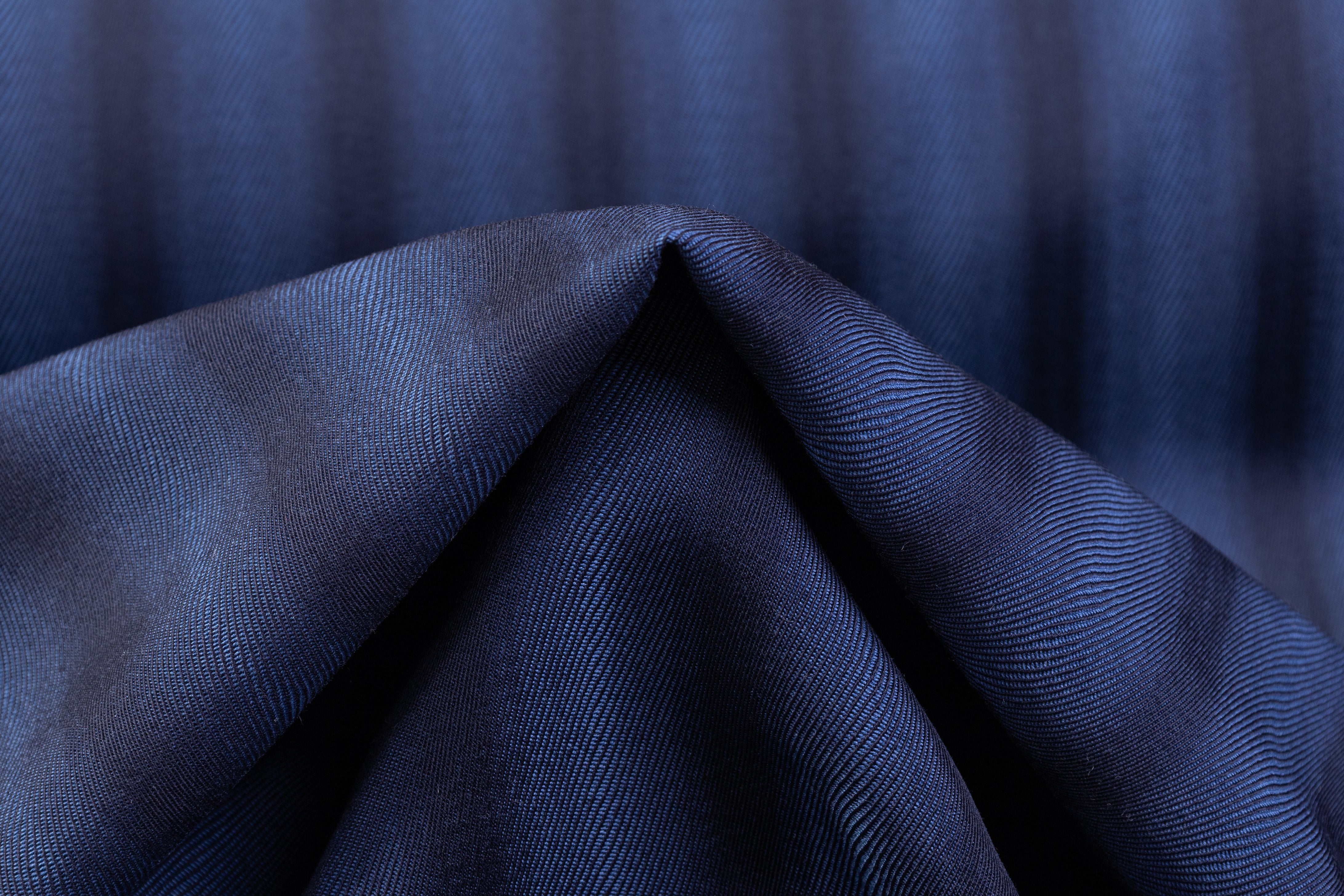 Striped Italian Wool Twill - Navy
