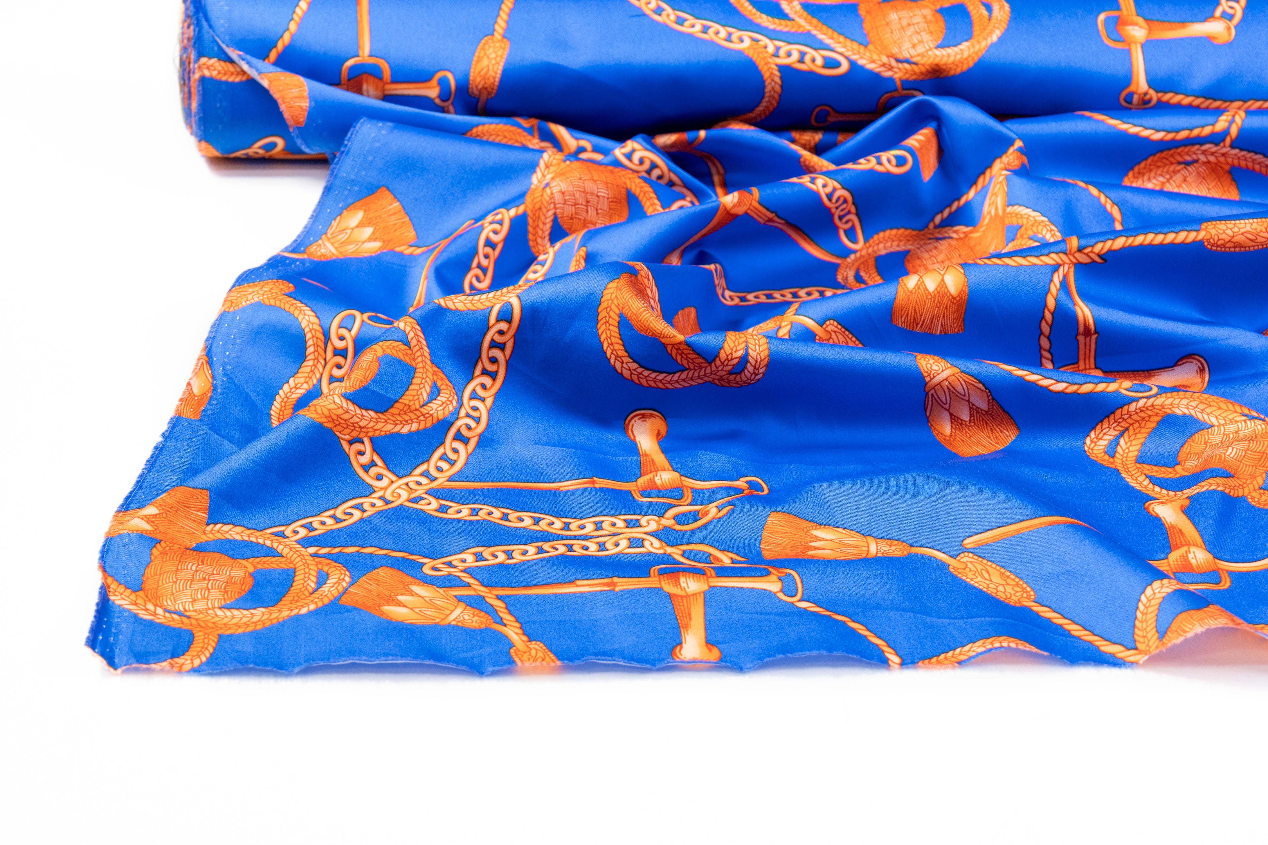 Ratti - Equestrian Rope Print Italian Cotton Sateen - Blue / Orange