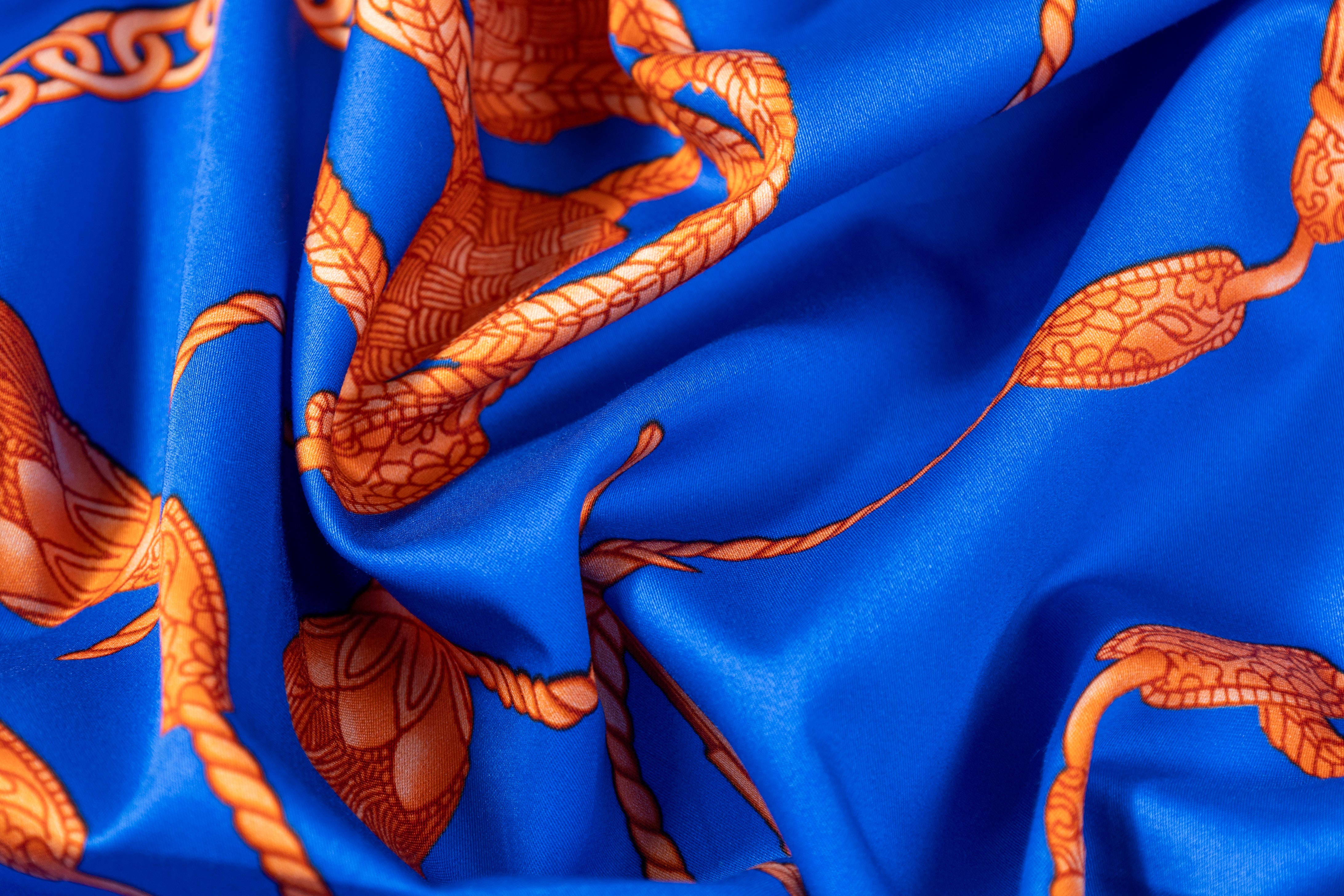 Ratti - Equestrian Rope Print Italian Cotton Sateen - Blue / Orange