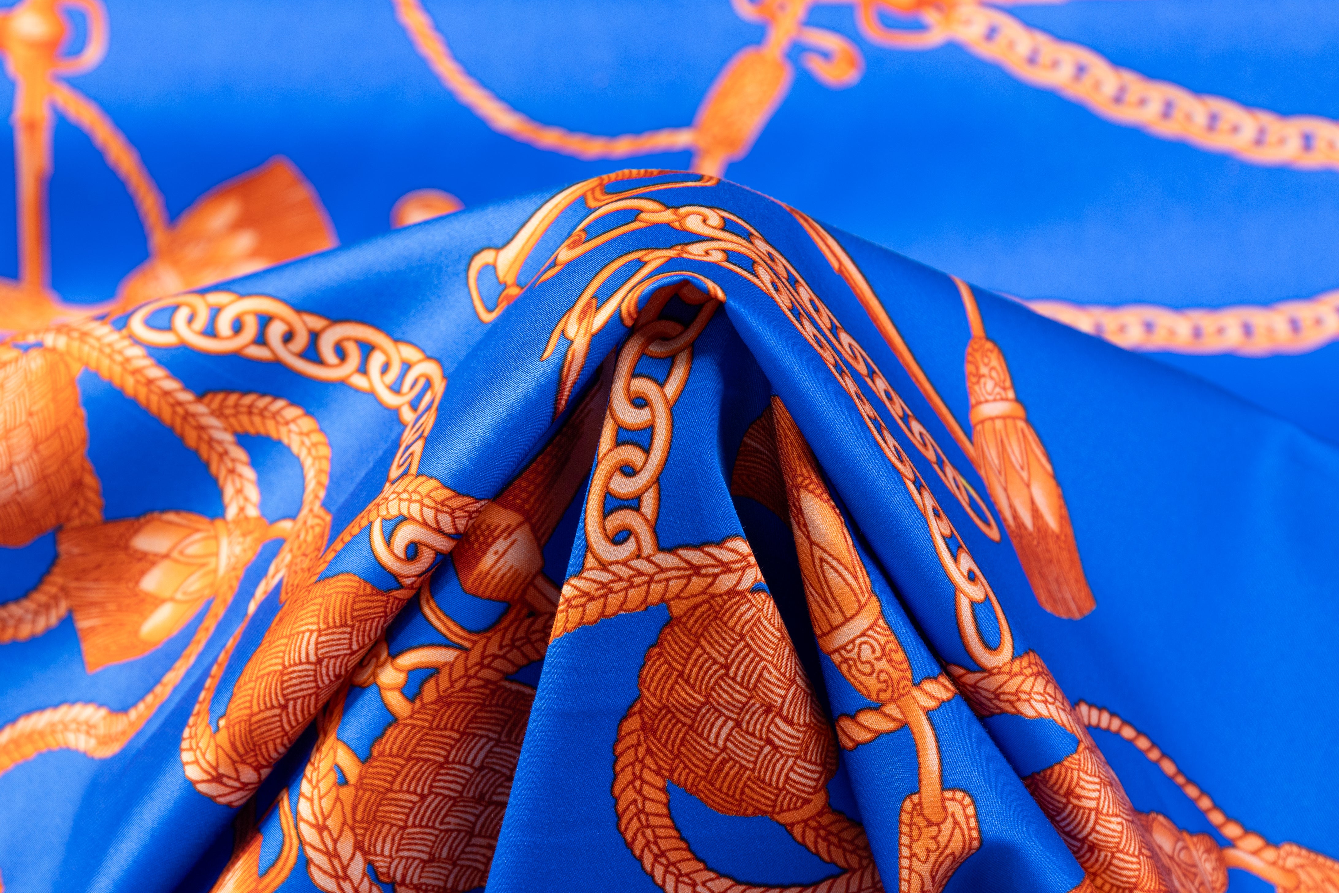 Ratti - Equestrian Rope Print Italian Cotton Sateen - Blue / Orange