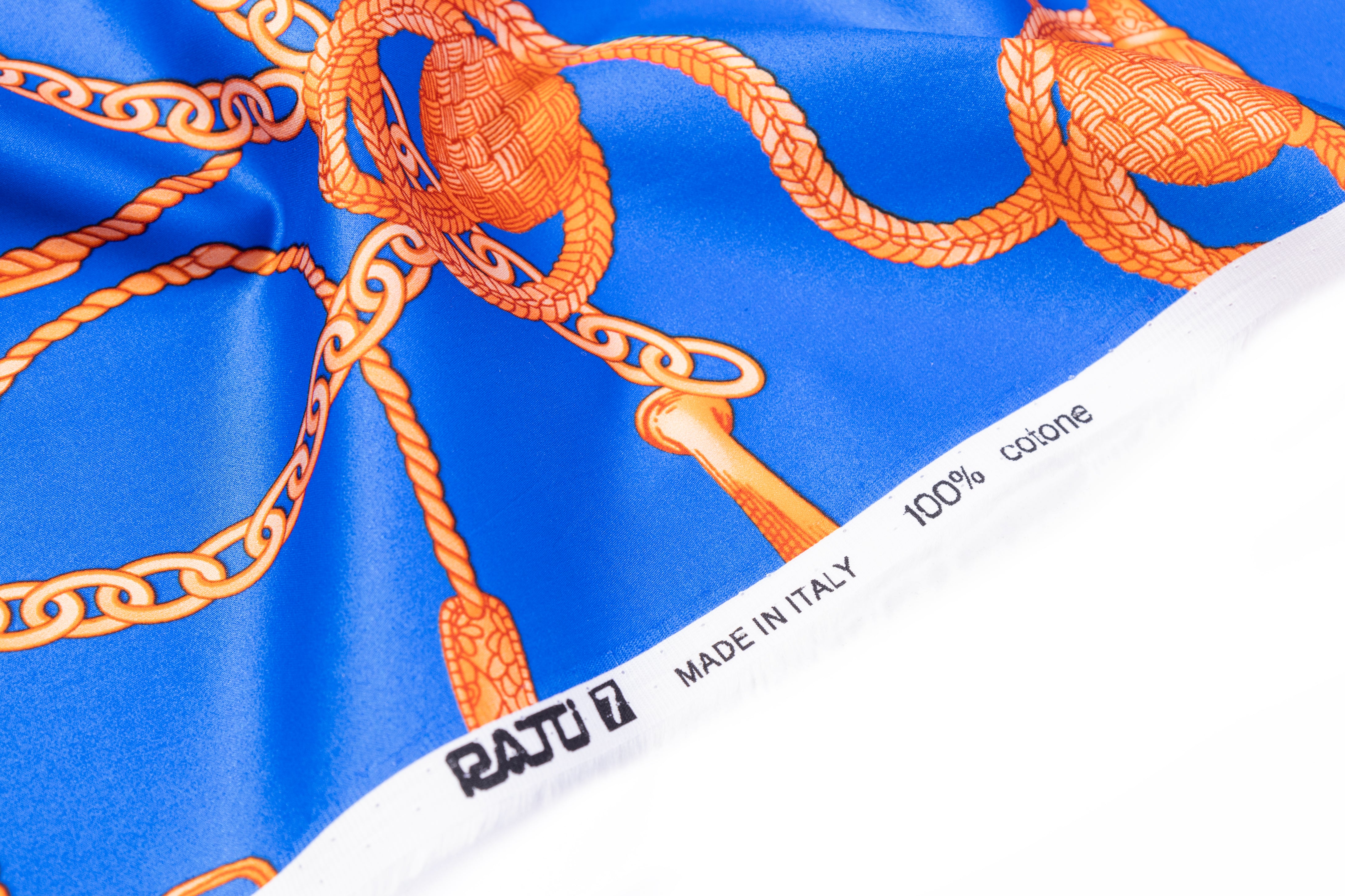 Ratti - Equestrian Rope Print Italian Cotton Sateen - Blue / Orange