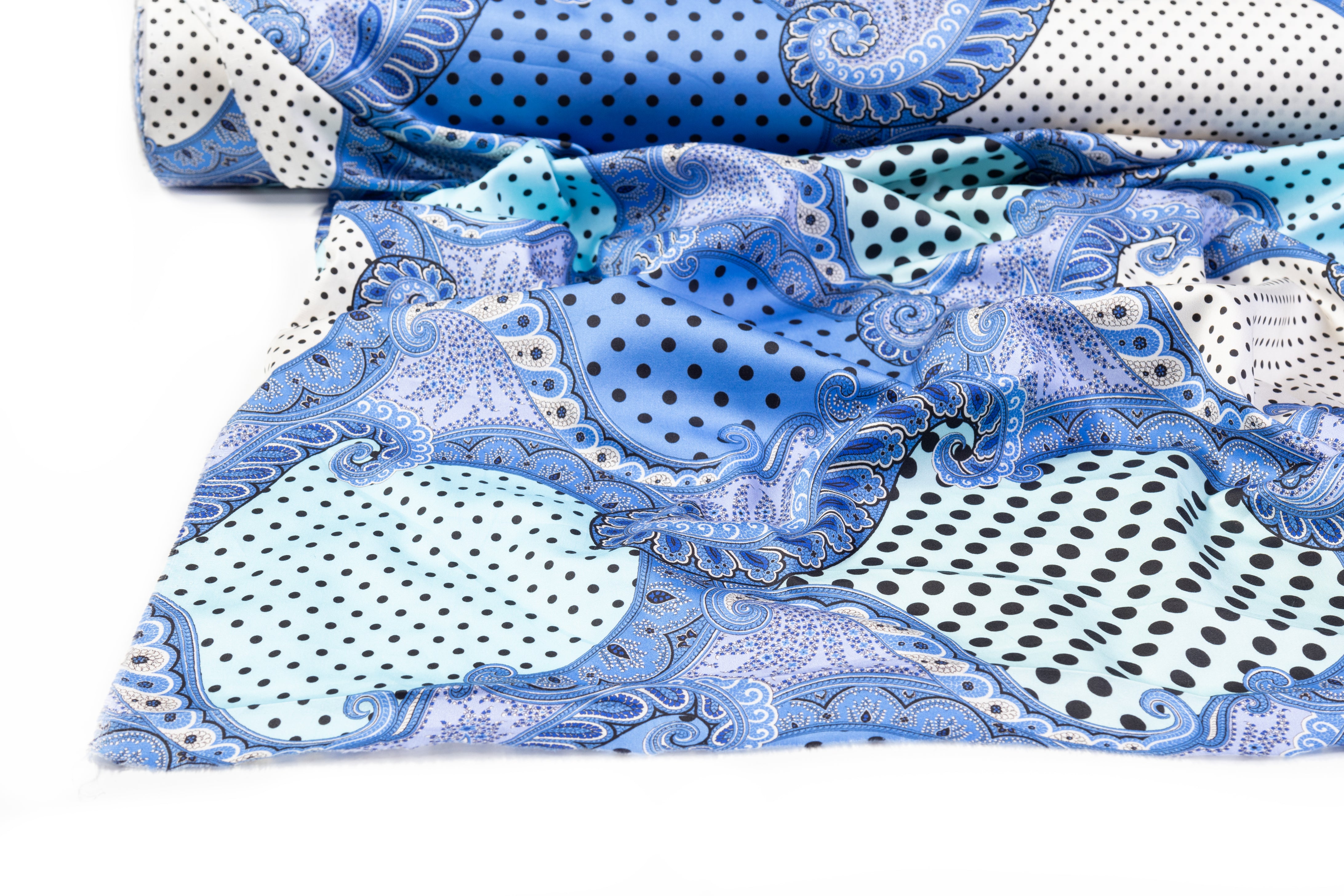 Emanuel Ungaro - Italian Polka Dot Paisley Cotton Sateen - Blue / Black / Off White
