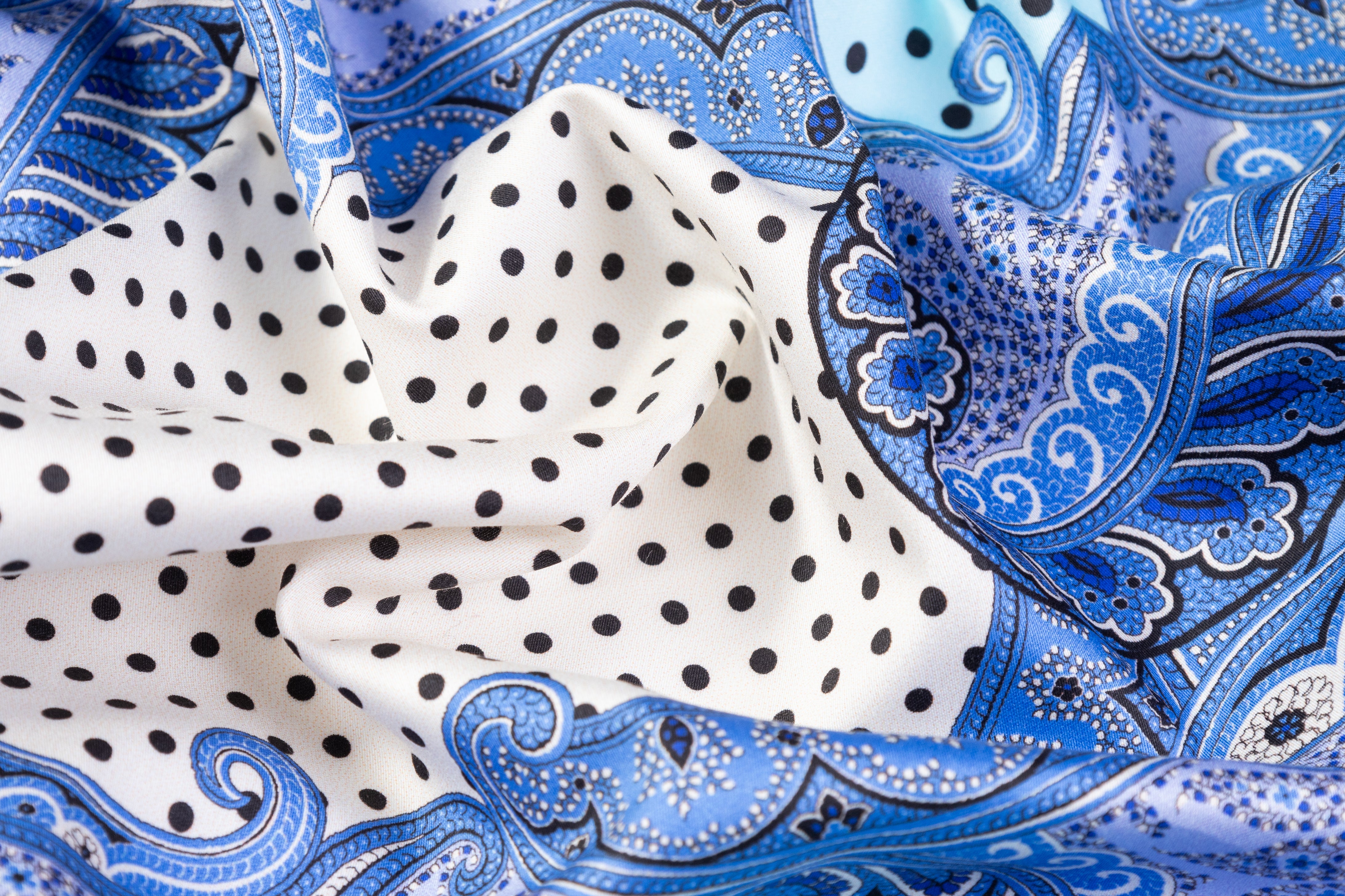 Emanuel Ungaro - Italian Polka Dot Paisley Cotton Sateen - Blue / Black / Off White