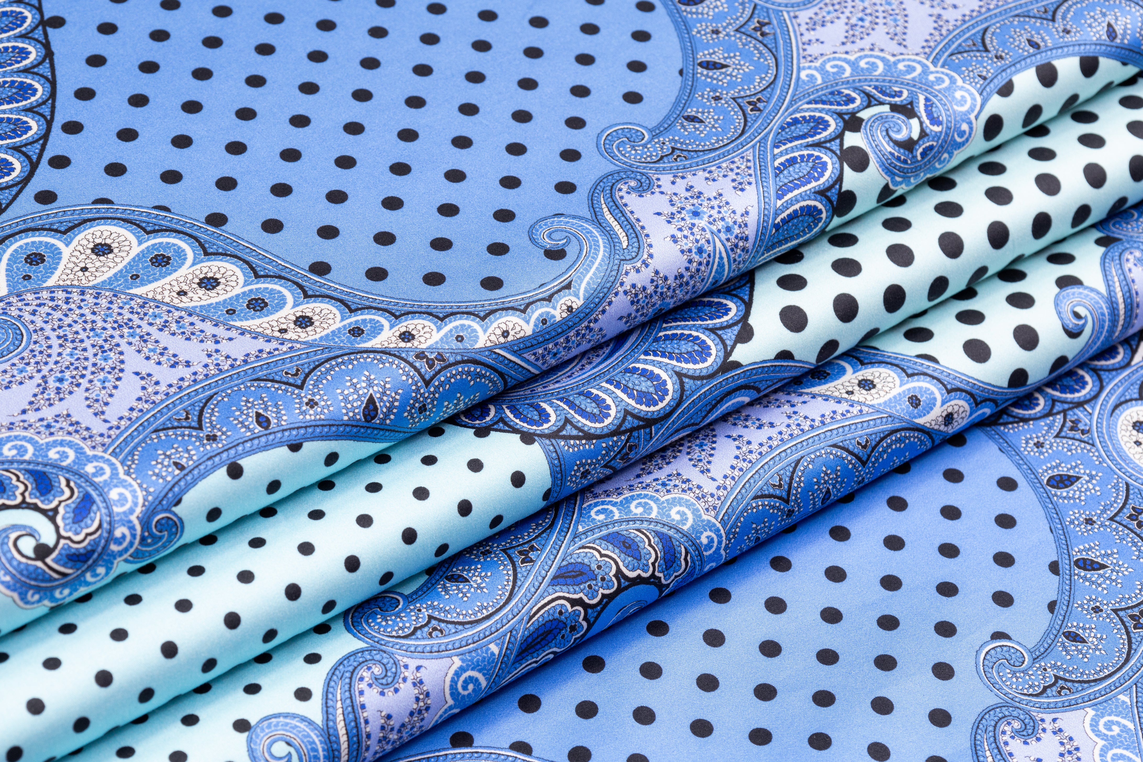 Emanuel Ungaro - Italian Polka Dot Paisley Cotton Sateen - Blue / Black / Off White