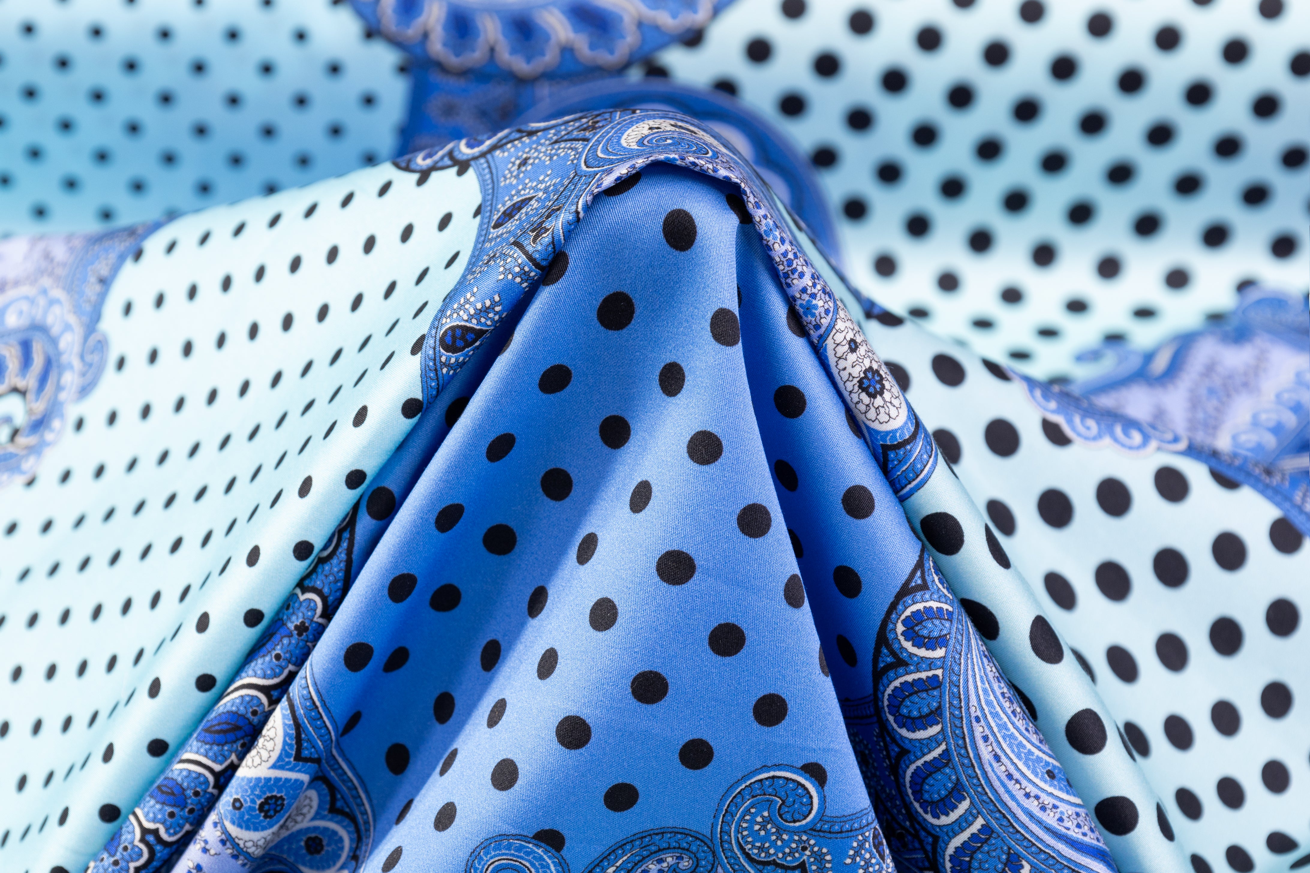 Emanuel Ungaro - Italian Polka Dot Paisley Cotton Sateen - Blue / Black / Off White
