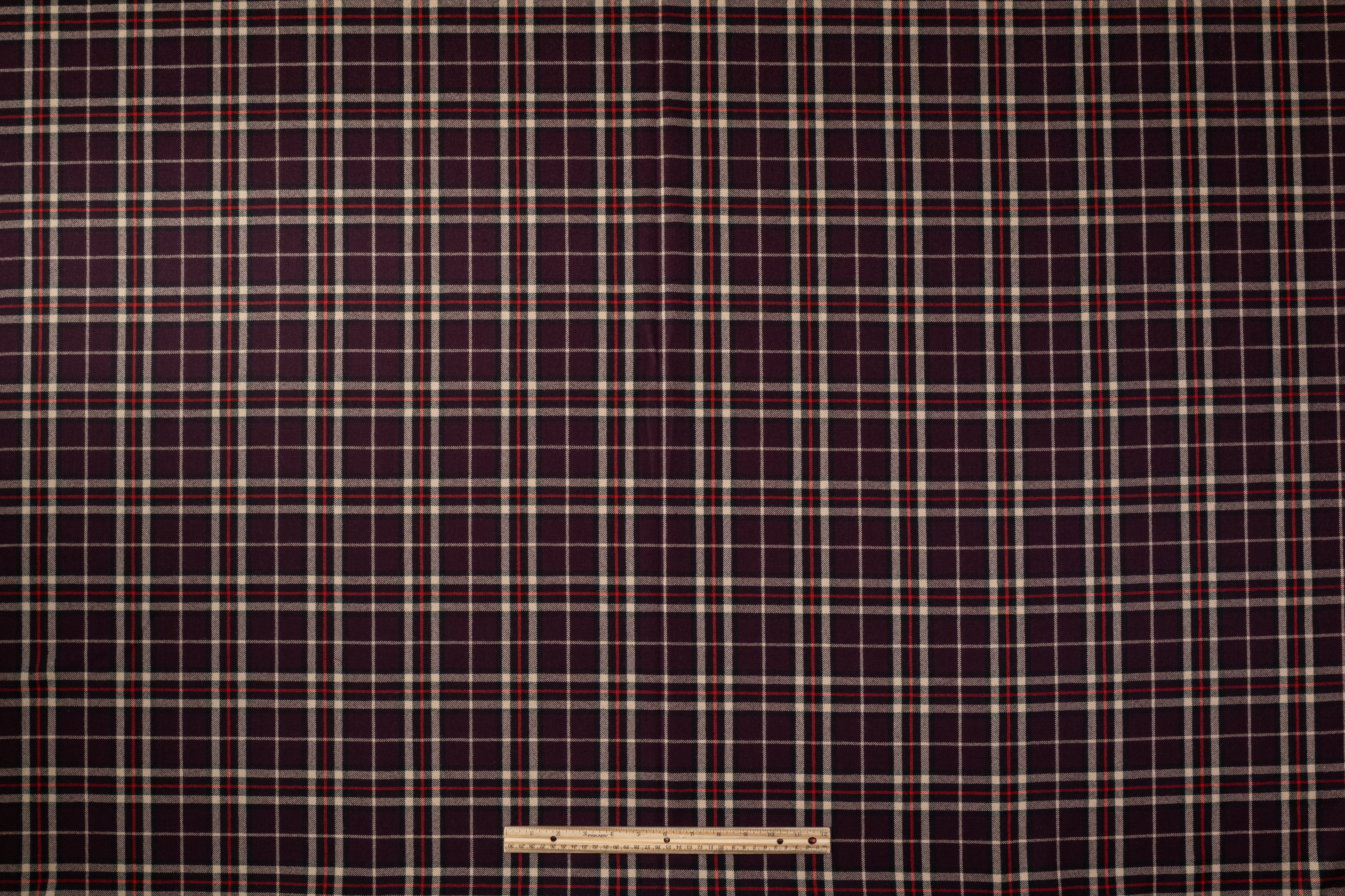 Tartan Italian Wool Suiting - Purple / Khaki / Red
