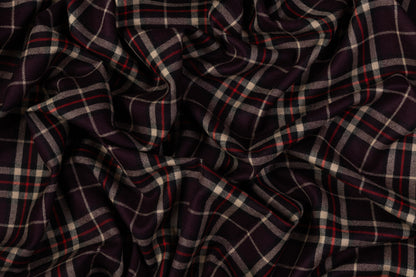 Tartan Italian Wool Suiting - Purple / Khaki / Red