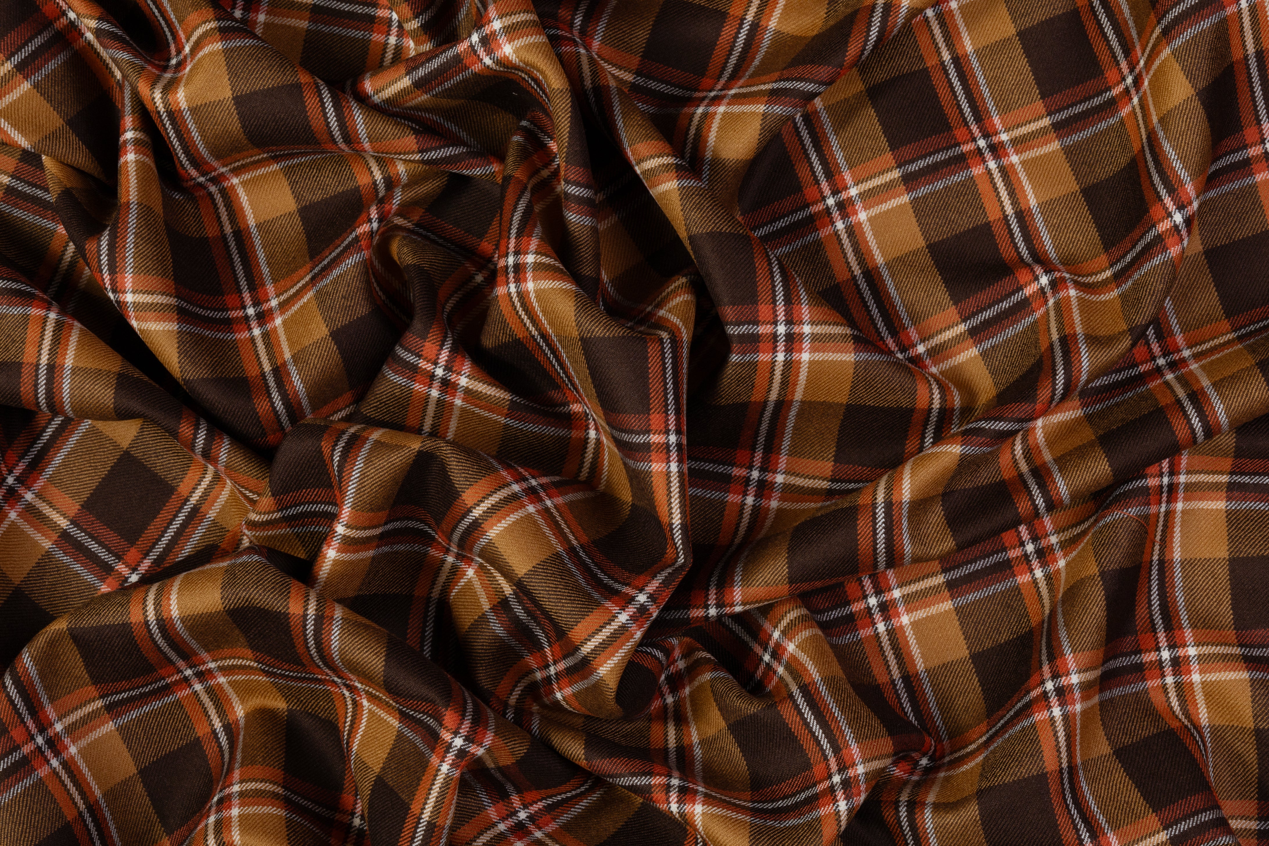 Tartan Italian Wool Suiting - Brown / Orange