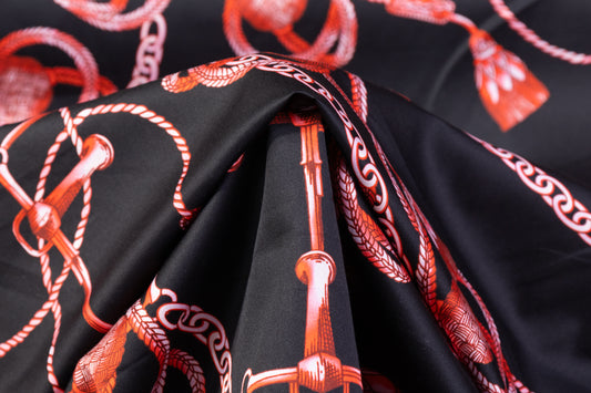 Ratti - Equestrian Rope Print Italian Cotton Sateen - Black / Red