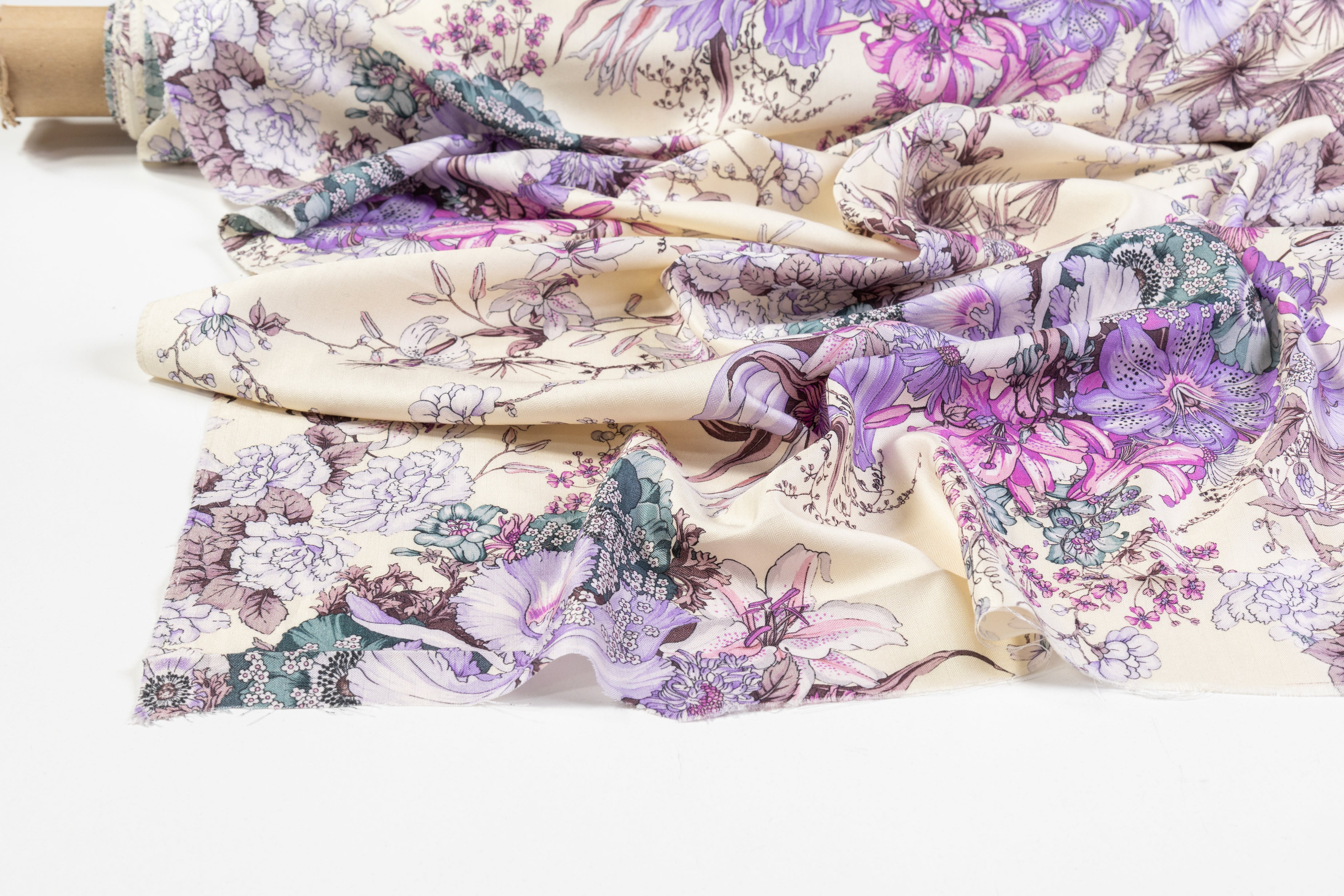 Emanuel Ungaro - Floral Italian Silk and Wool Print - Cream / Lavender