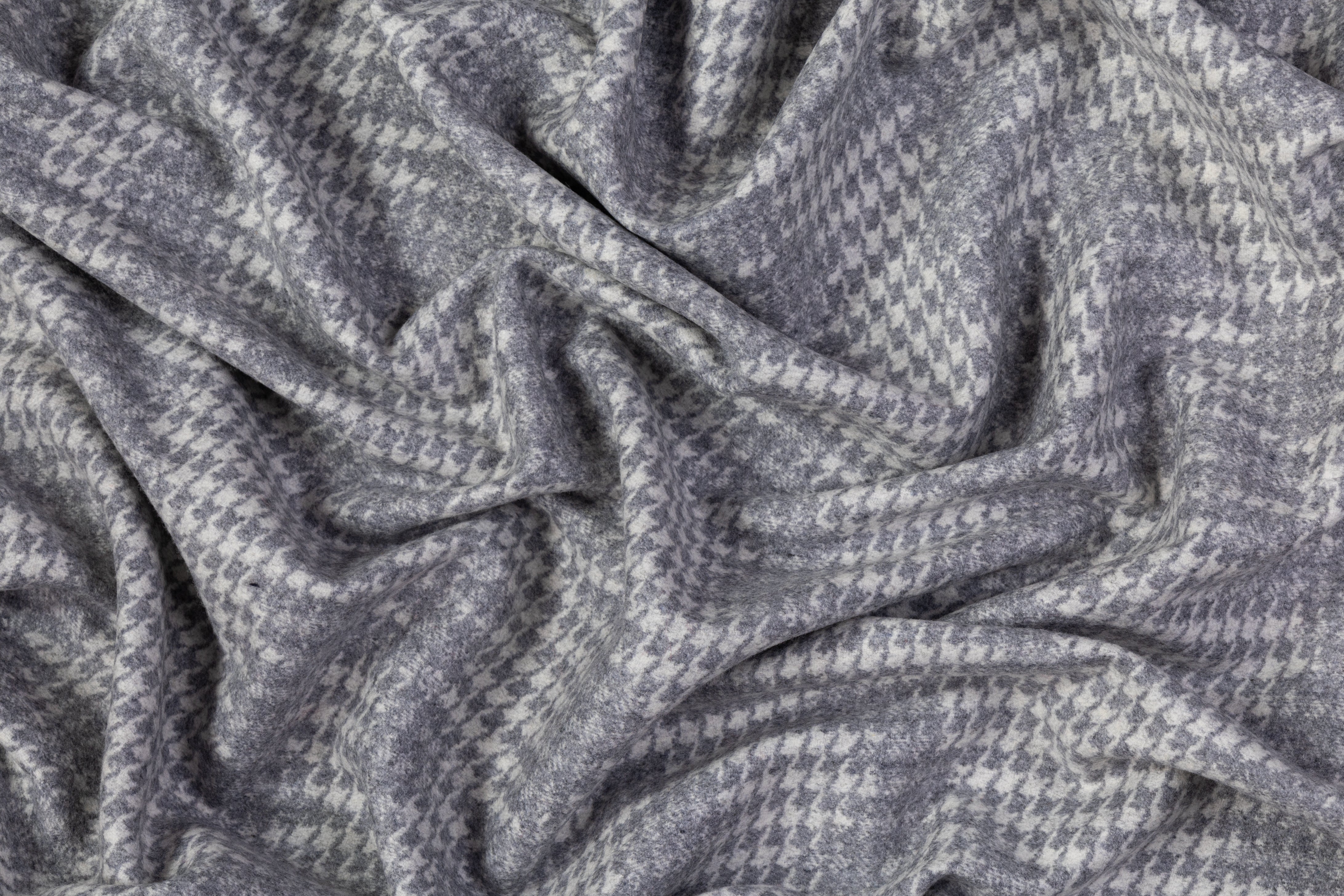Abstract Houndstooth Italian Wool Coating - Gray