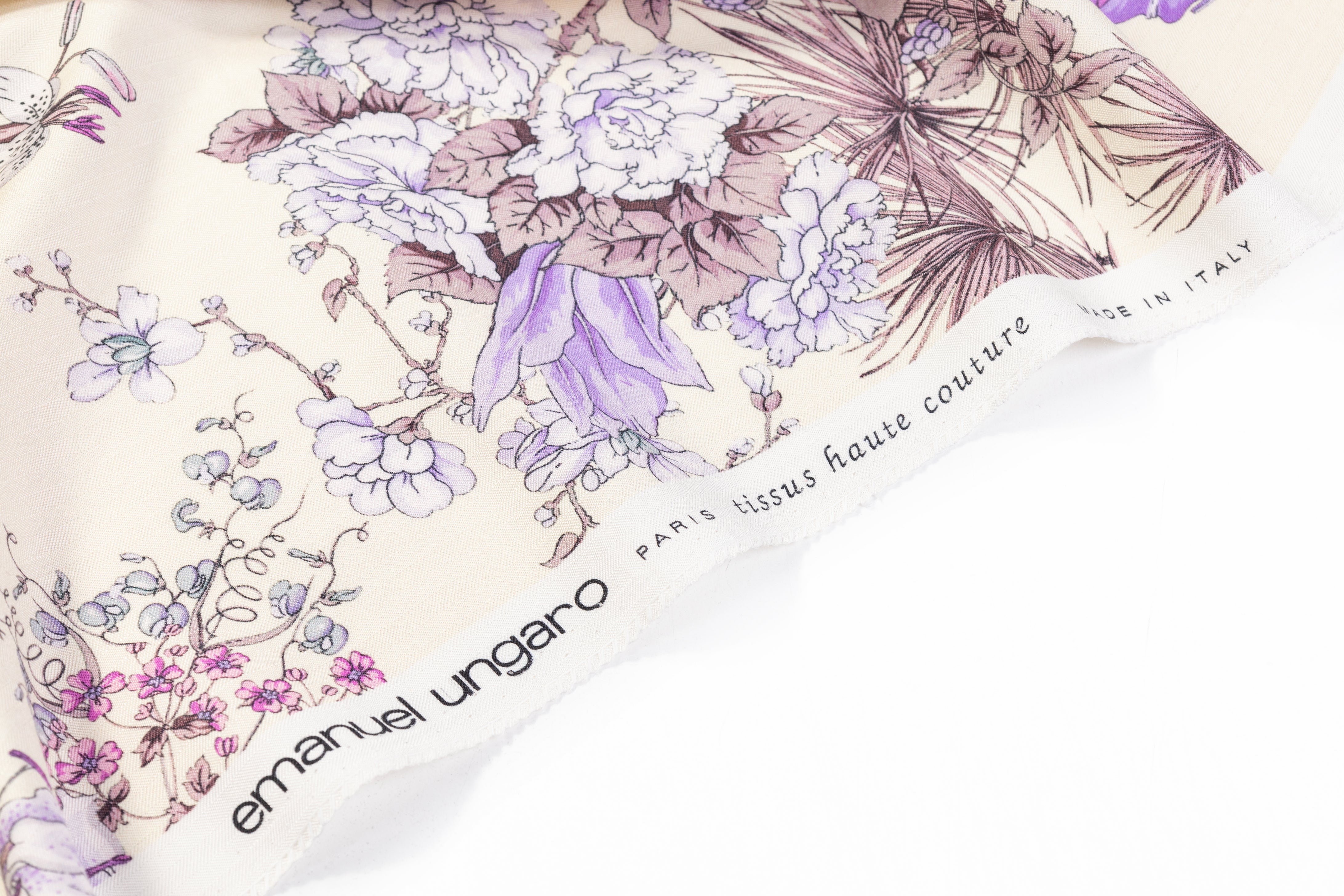 Emanuel Ungaro - Floral Italian Silk and Wool Print - Cream / Lavender