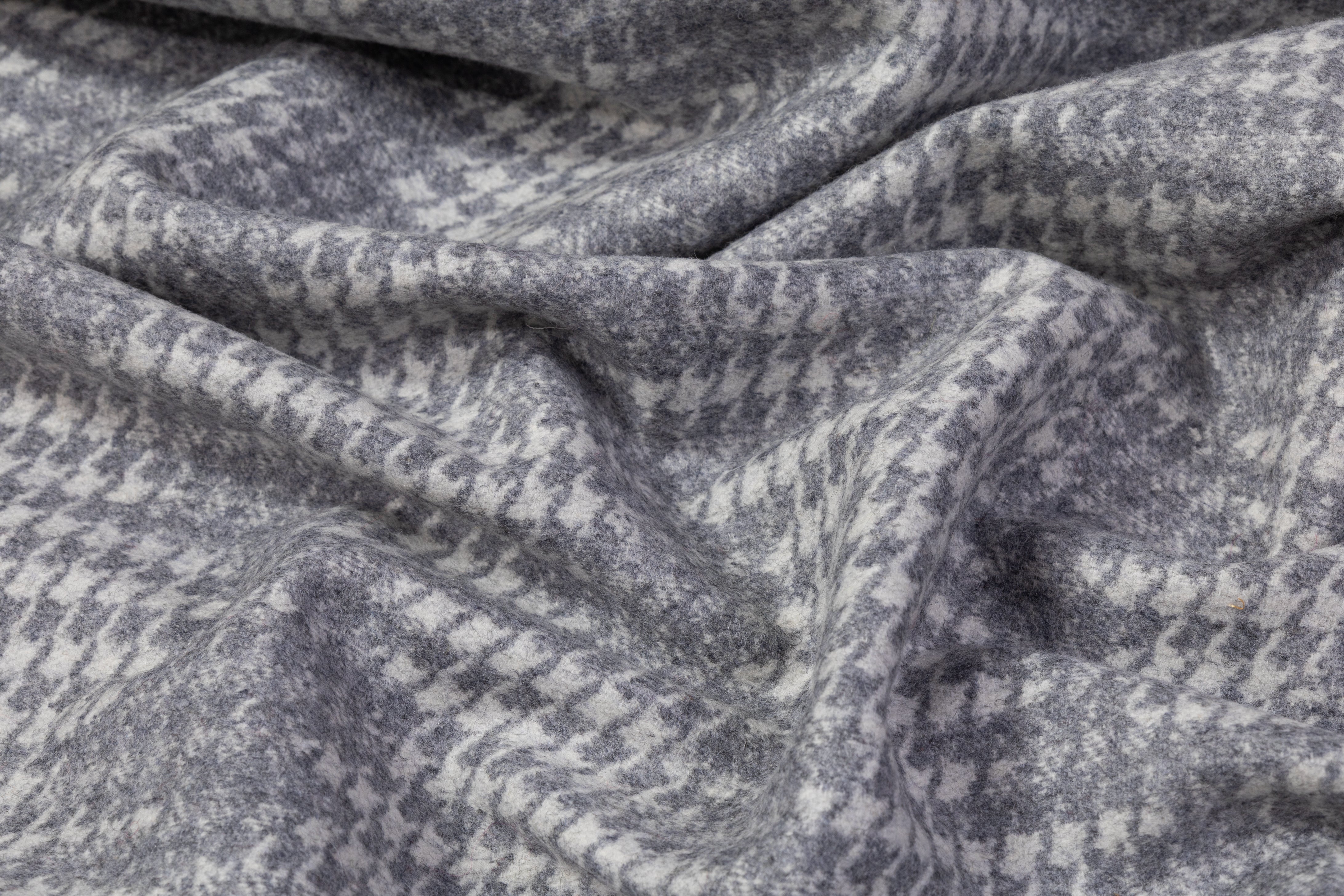 Abstract Houndstooth Italian Wool Coating - Gray