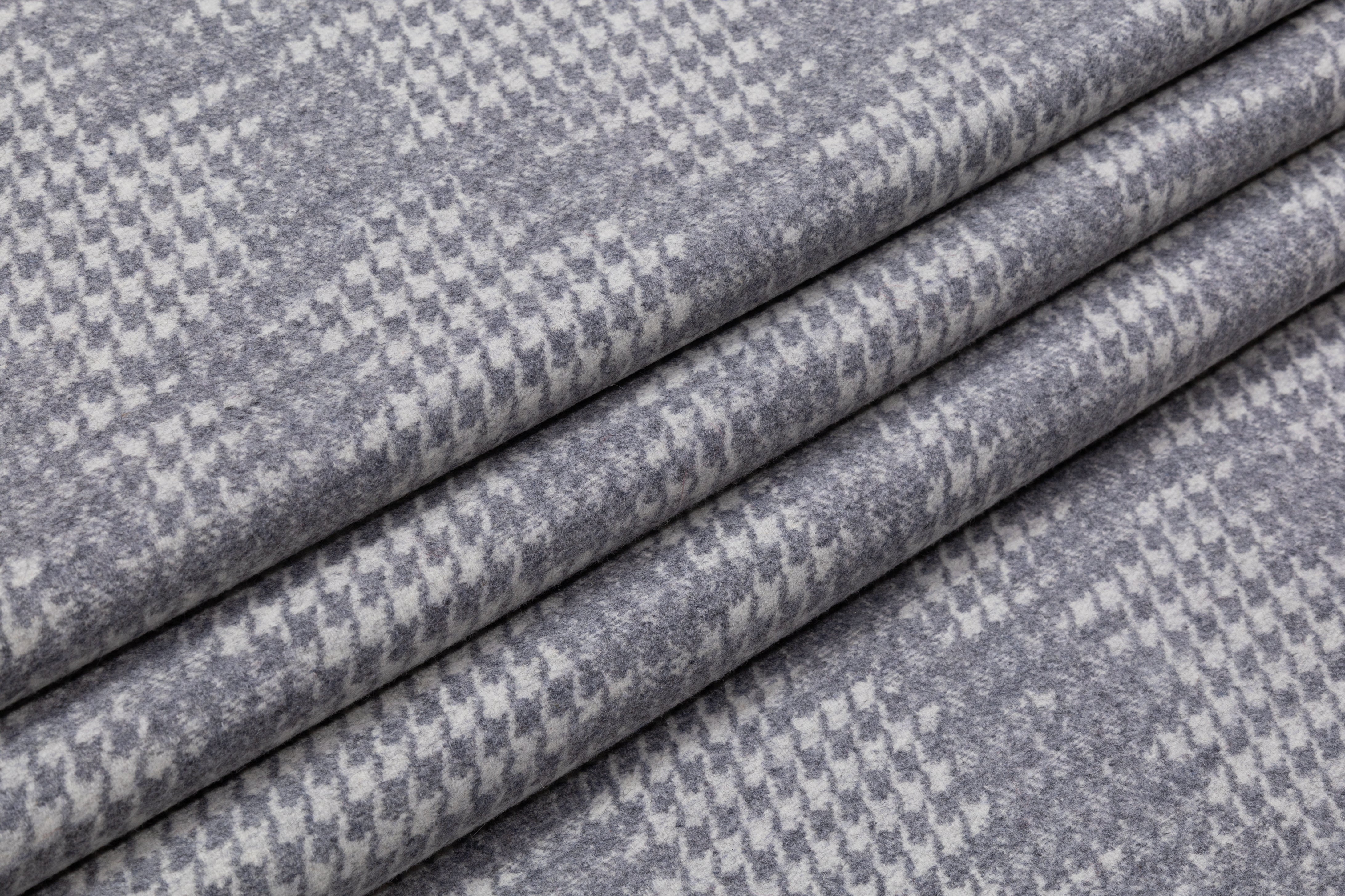Abstract Houndstooth Italian Wool Coating - Gray