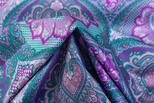 Ratti - Paisley Damask Italian Cotton Sateen - Emerald Green / Purple