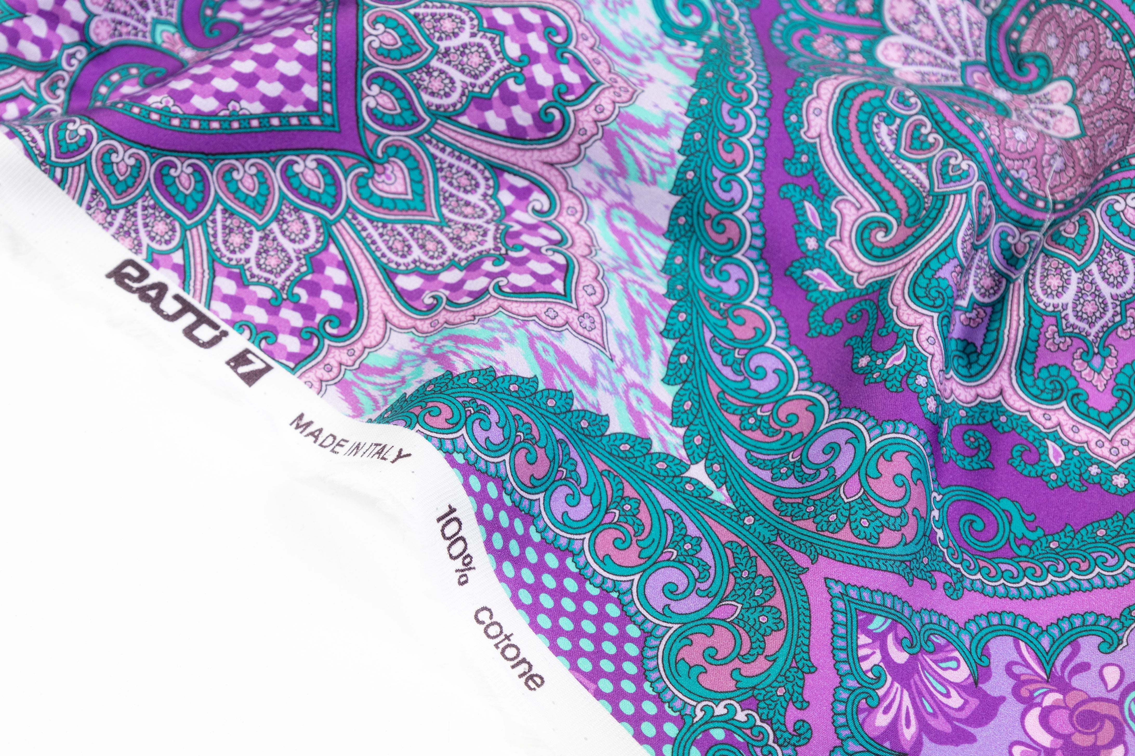 Ratti - Paisley Damask Italian Cotton Sateen - Emerald Green / Purple