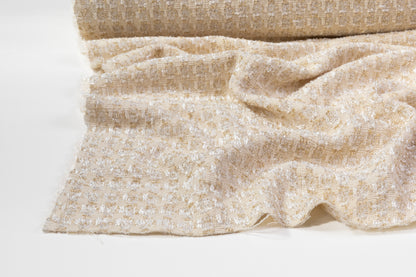 Metallic Italian Cotton Viscose Chenille Tweed - Cream / Gold