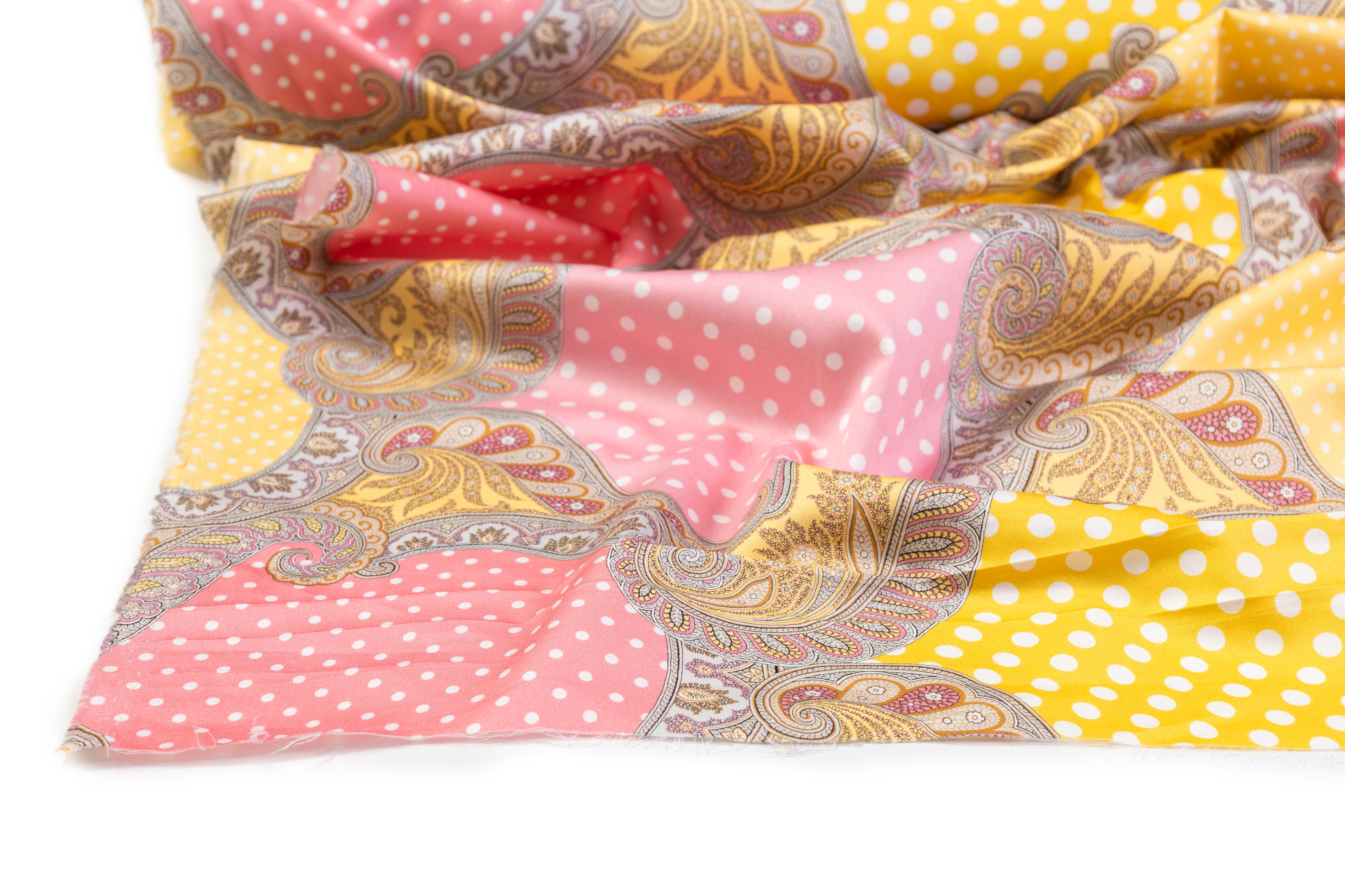 Emanuel Ungaro - Italian Polka Dot Paisley Cotton Sateen - Pink / Yellow / Gray