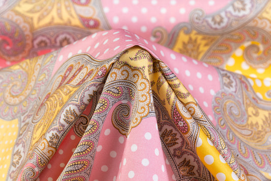 Emanuel Ungaro - Italian Polka Dot Paisley Cotton Sateen - Pink / Yellow / Gray