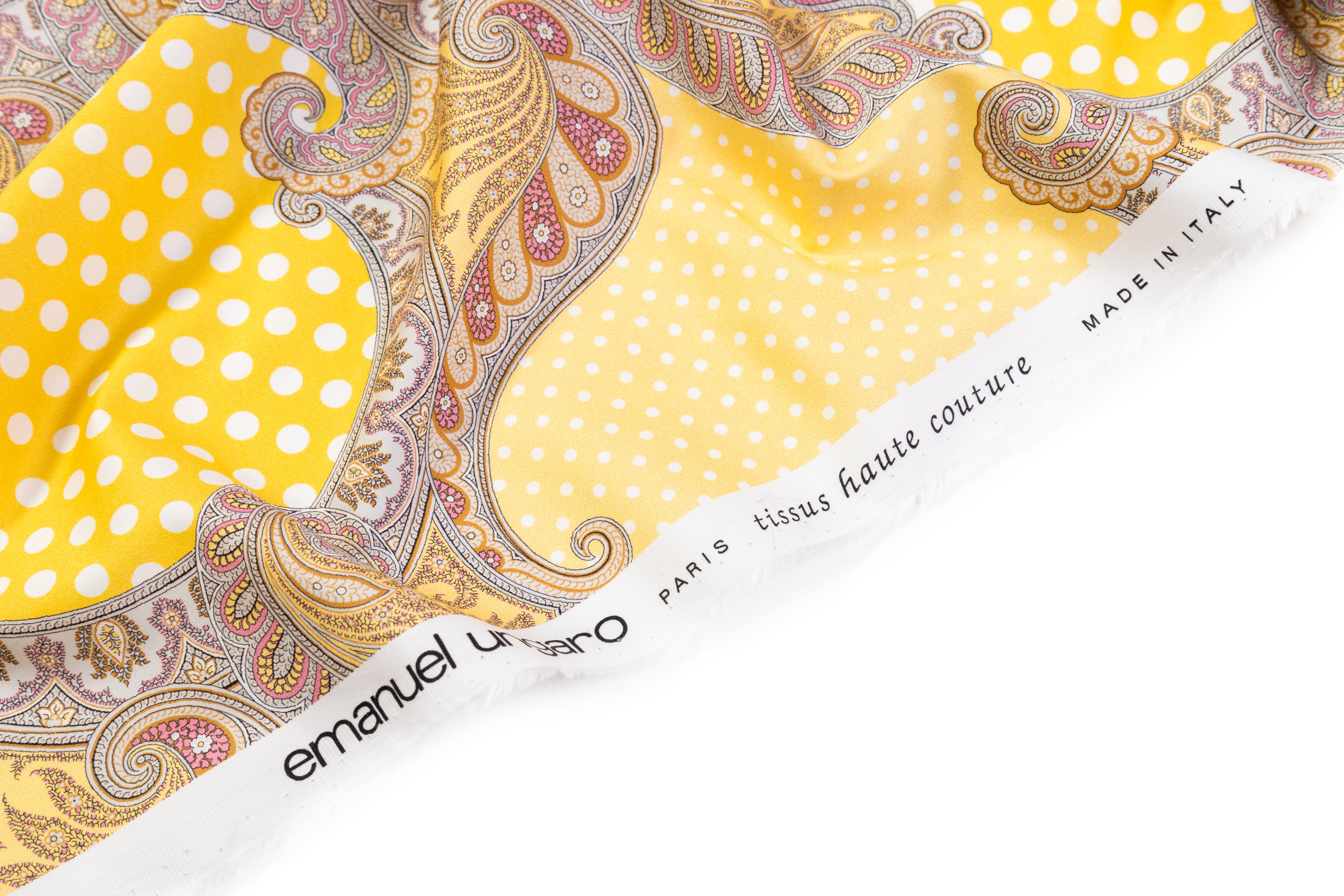 Emanuel Ungaro - Italian Polka Dot Paisley Cotton Sateen - Pink / Yellow / Gray