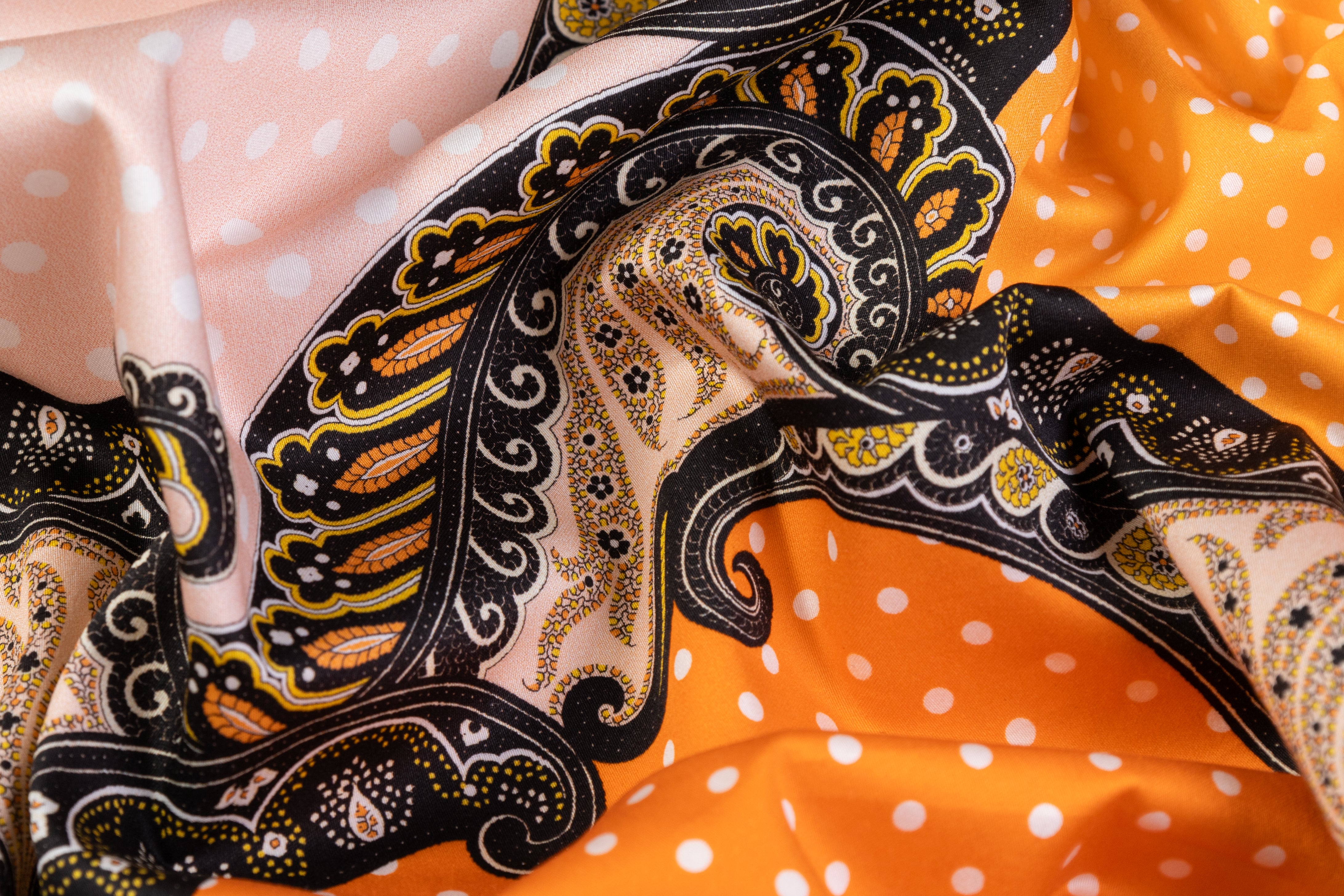 Emanuel Ungaro - Italian Polka Dot Paisley Cotton Sateen - Orange / Peach / Black