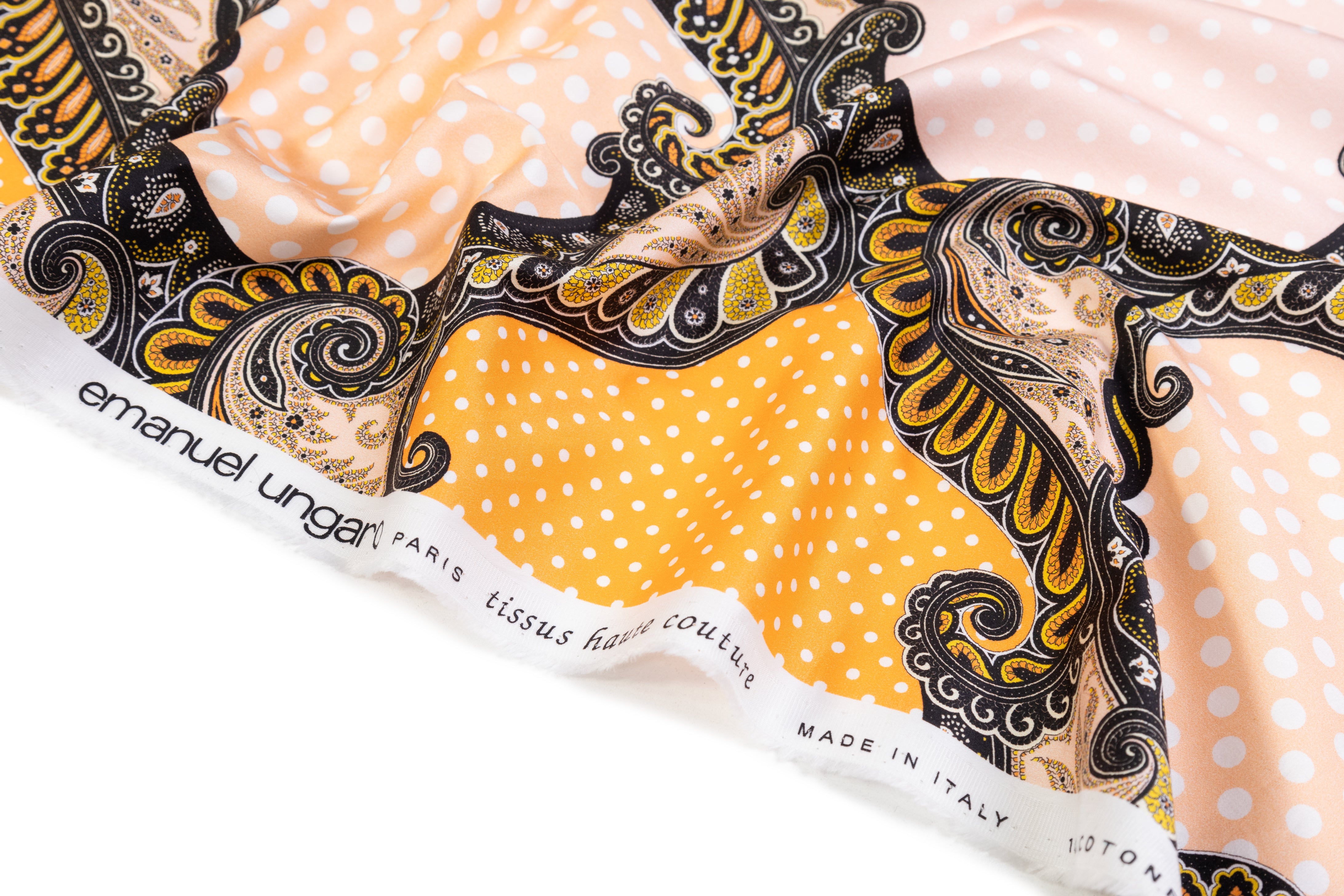 Emanuel Ungaro - Italian Polka Dot Paisley Cotton Sateen - Orange / Peach / Black