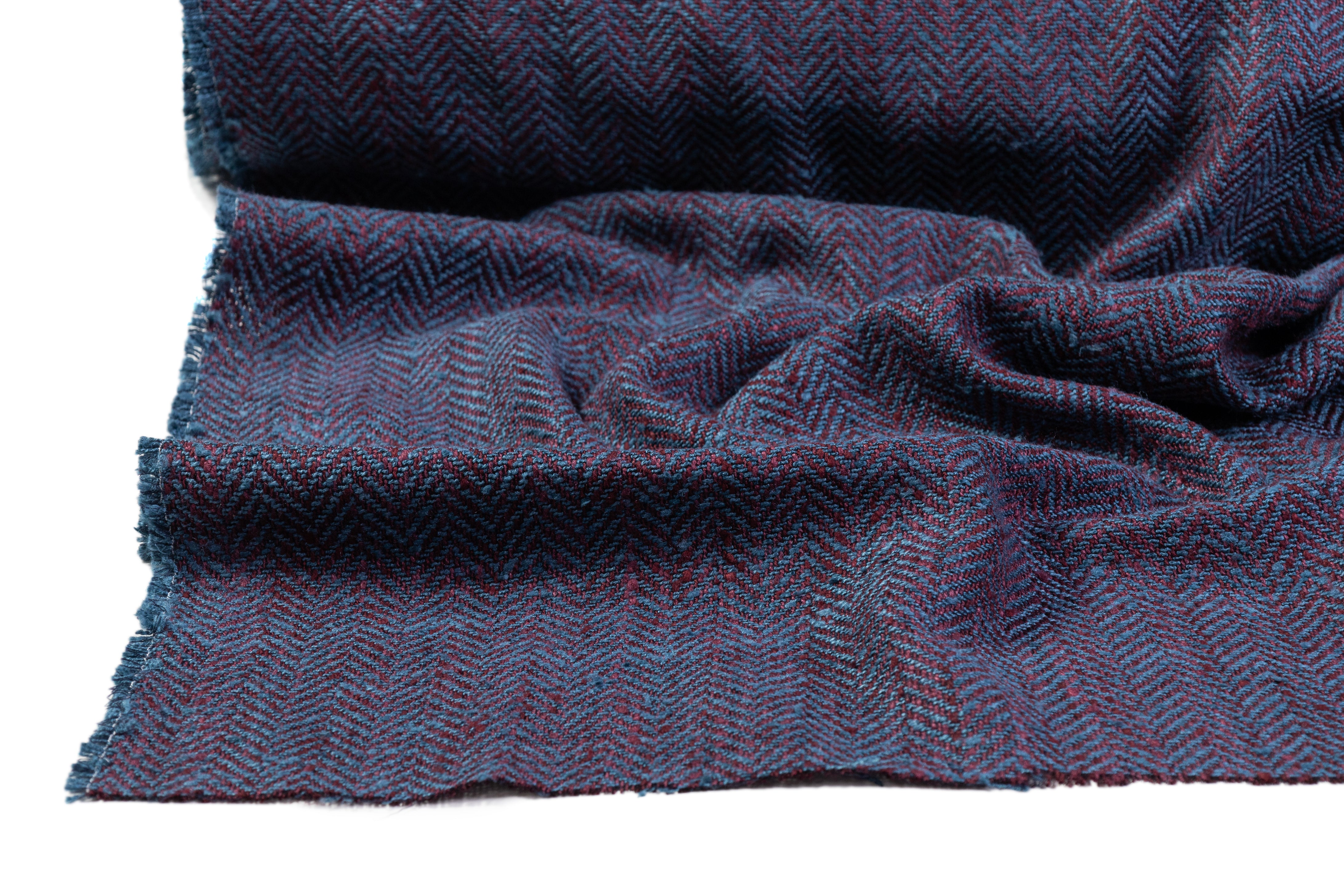 Ferla - Iridescent Italian Herringbone Wool Tweed - Blue / Burgundy
