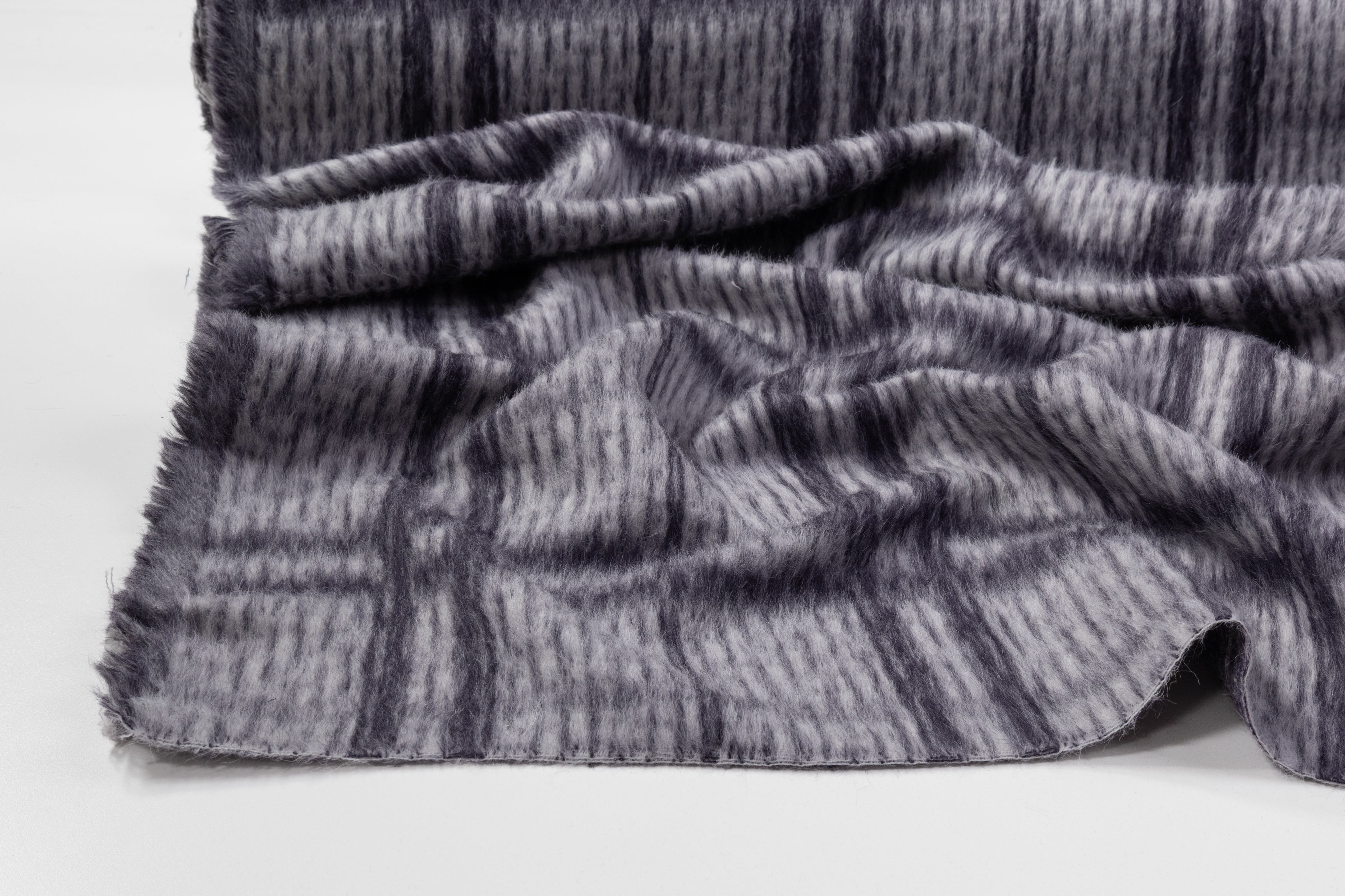 Checked Italian Alpaca Wool Coating - Gray / Purple