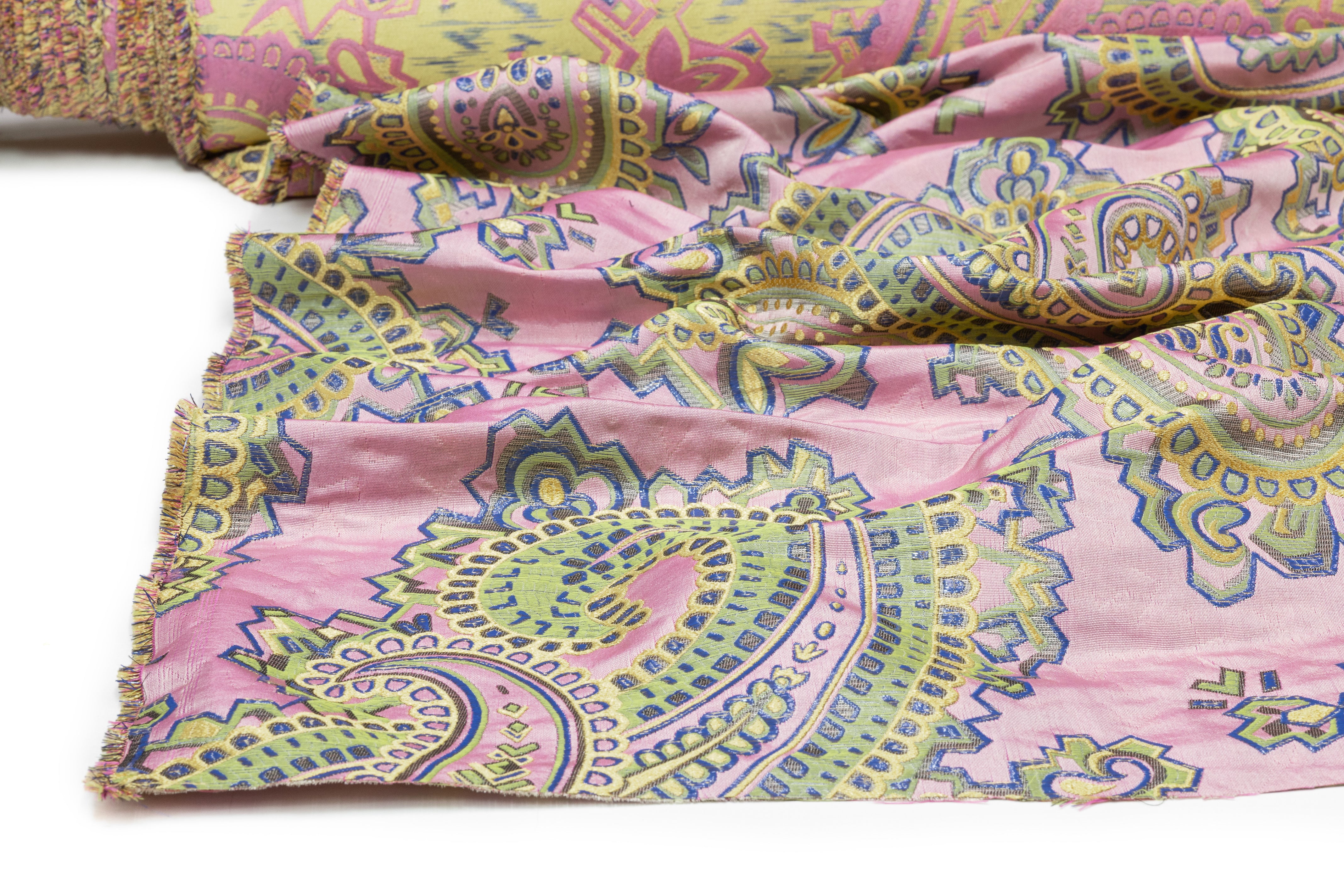 Paisley Italian Silk Blend Brocade - Pink / Gold / Sage