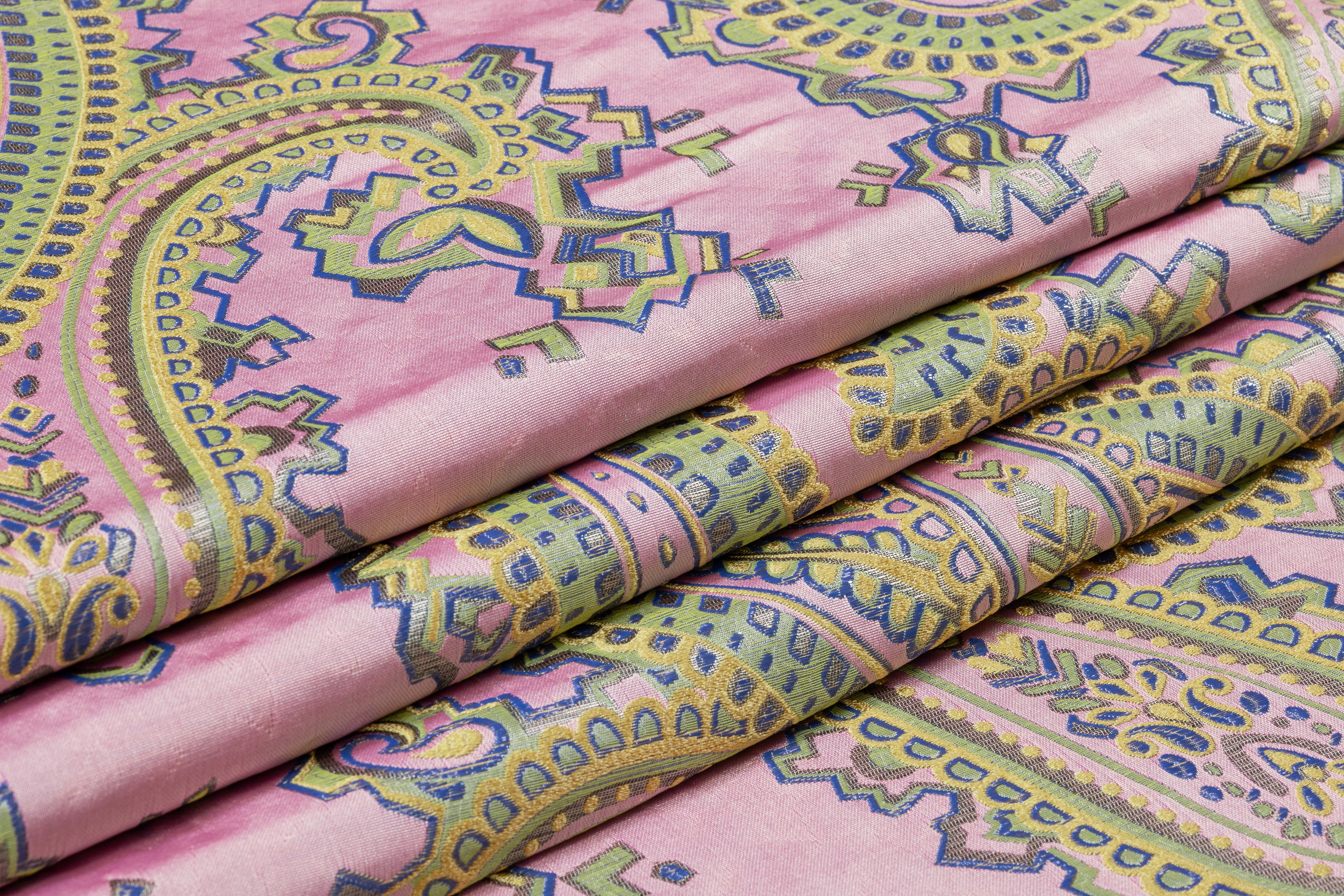 Paisley Italian Silk Blend Brocade - Pink / Gold / Sage