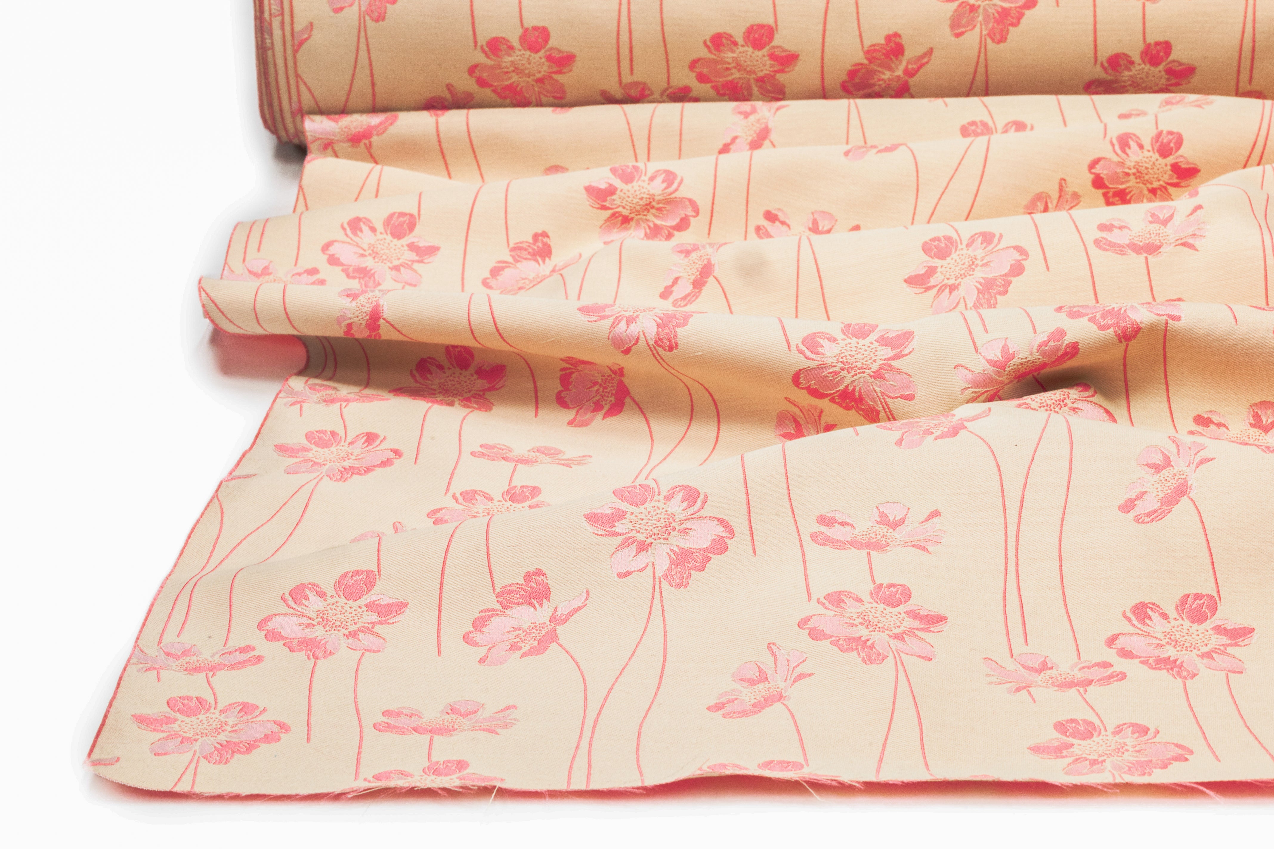 Ratti - Floral Italian Silk Blend Brocade - Pink / Beige