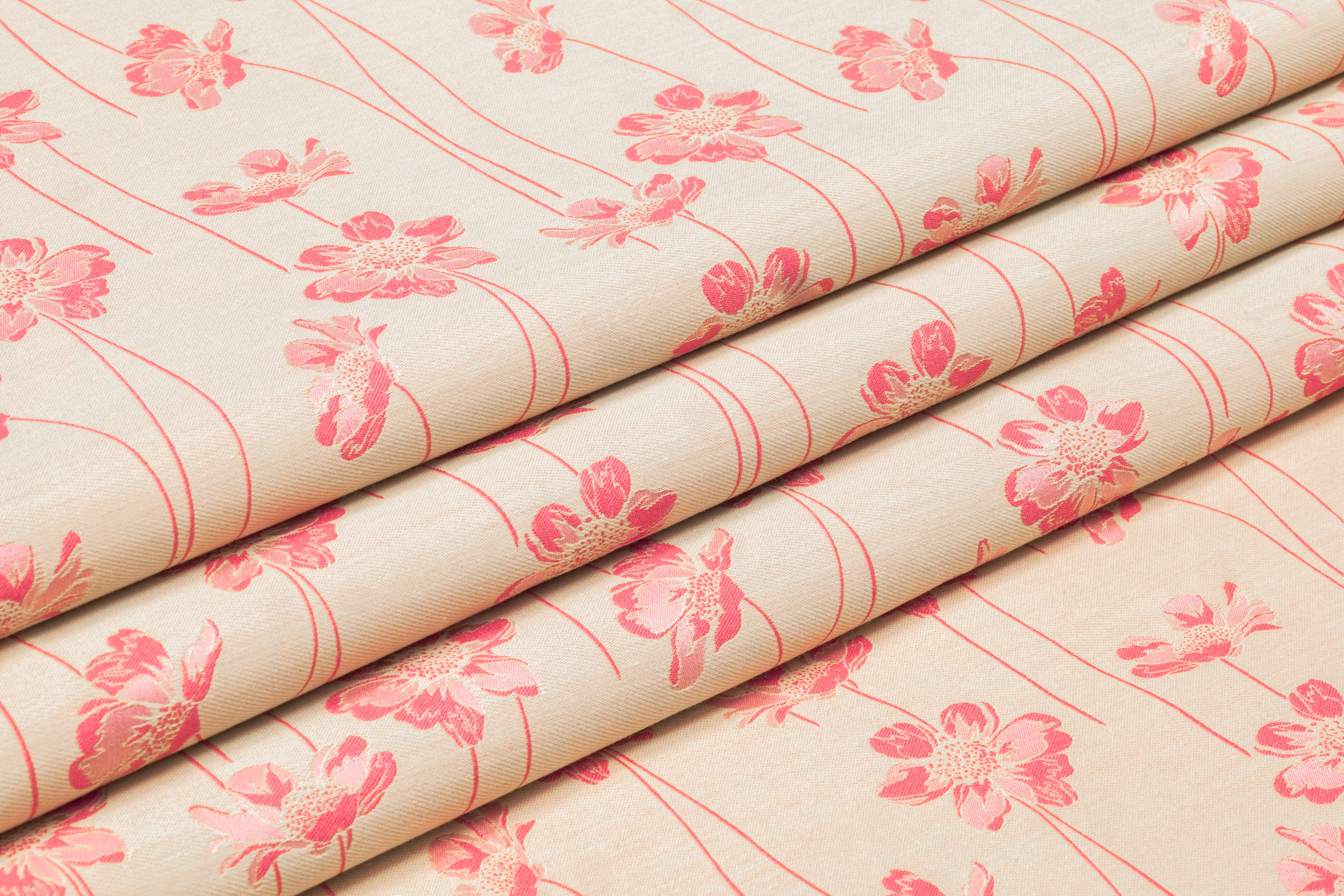 Ratti - Floral Italian Silk Blend Brocade - Pink / Beige