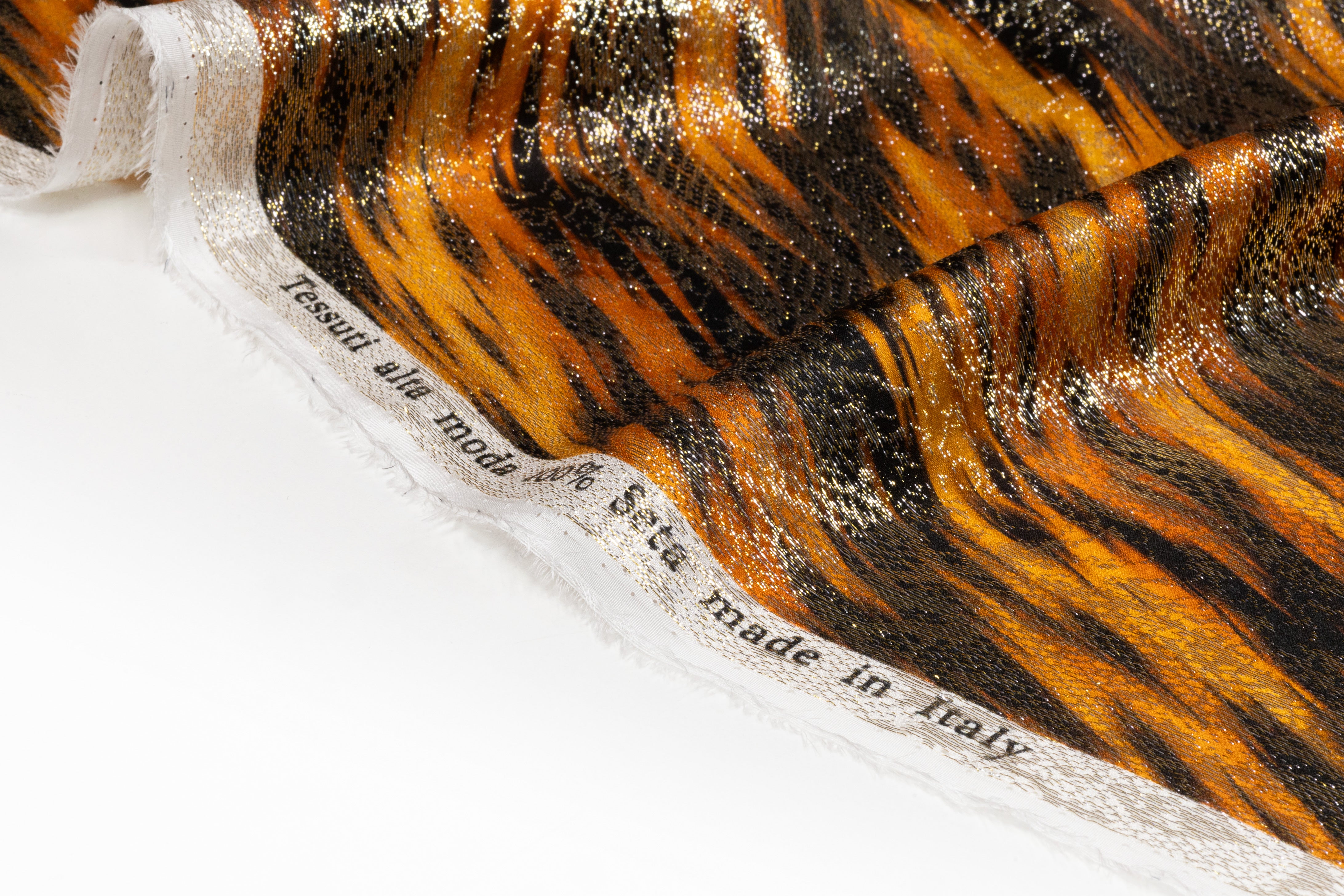 Italian Silk Jacquard Lamé - Burnt Orange / Gold / Black