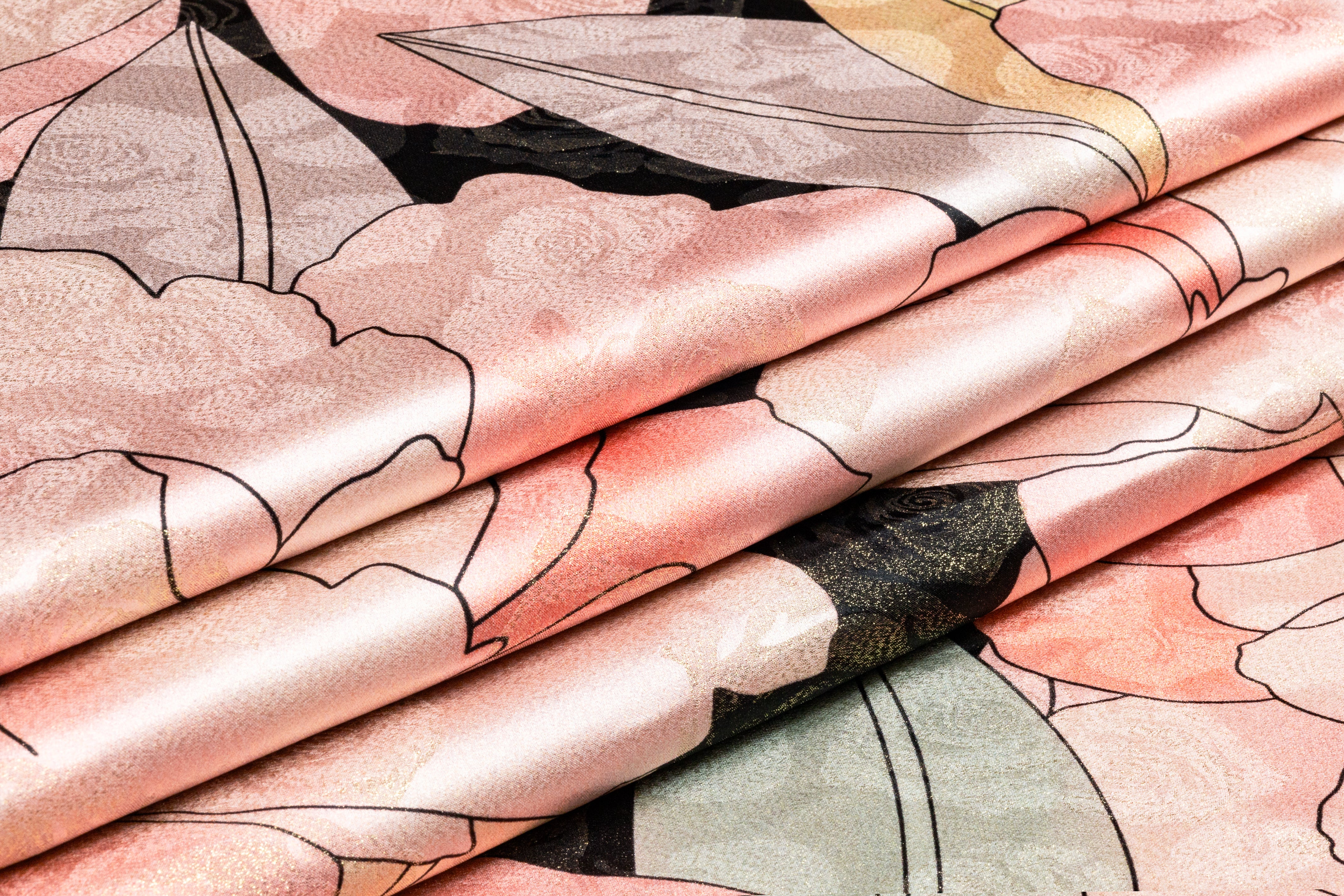 Floral Italian Silk Jacquard Lamé - Blush / Gold / Green