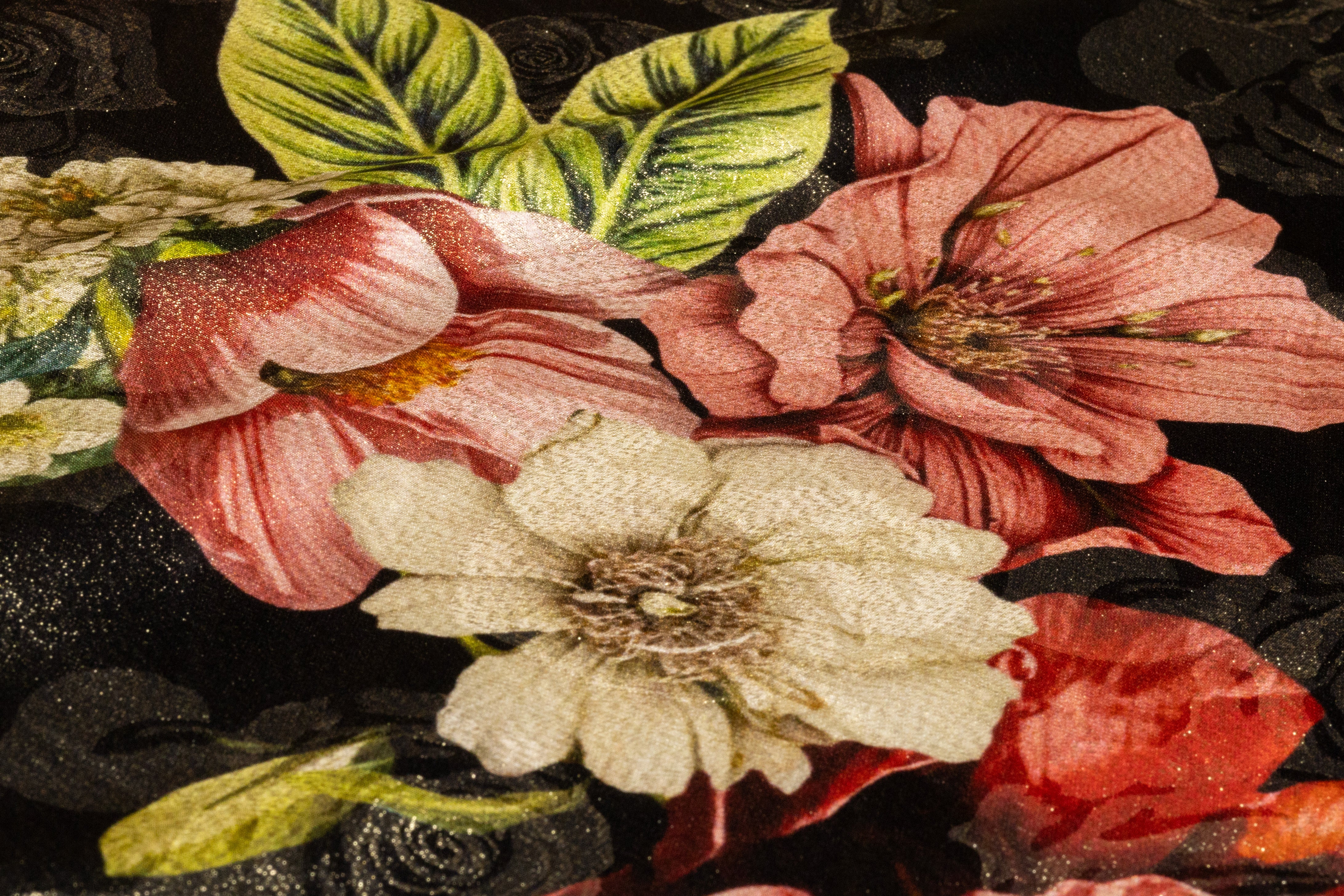 Floral Italian Silk Jacquard Lamé - Red / Pink / Gold