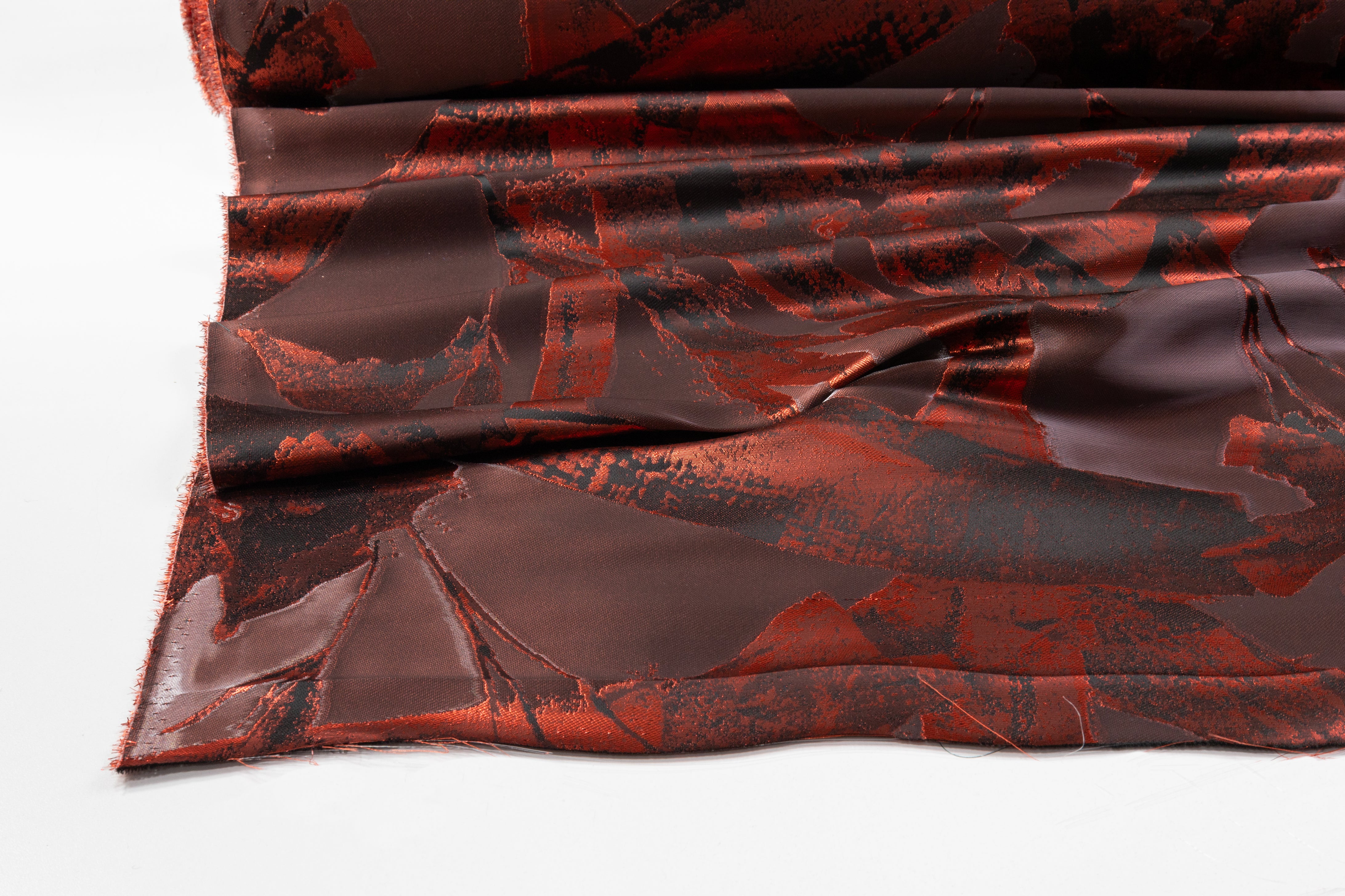 Abstract Italian Liquid Look Brocade - Orange / Black
