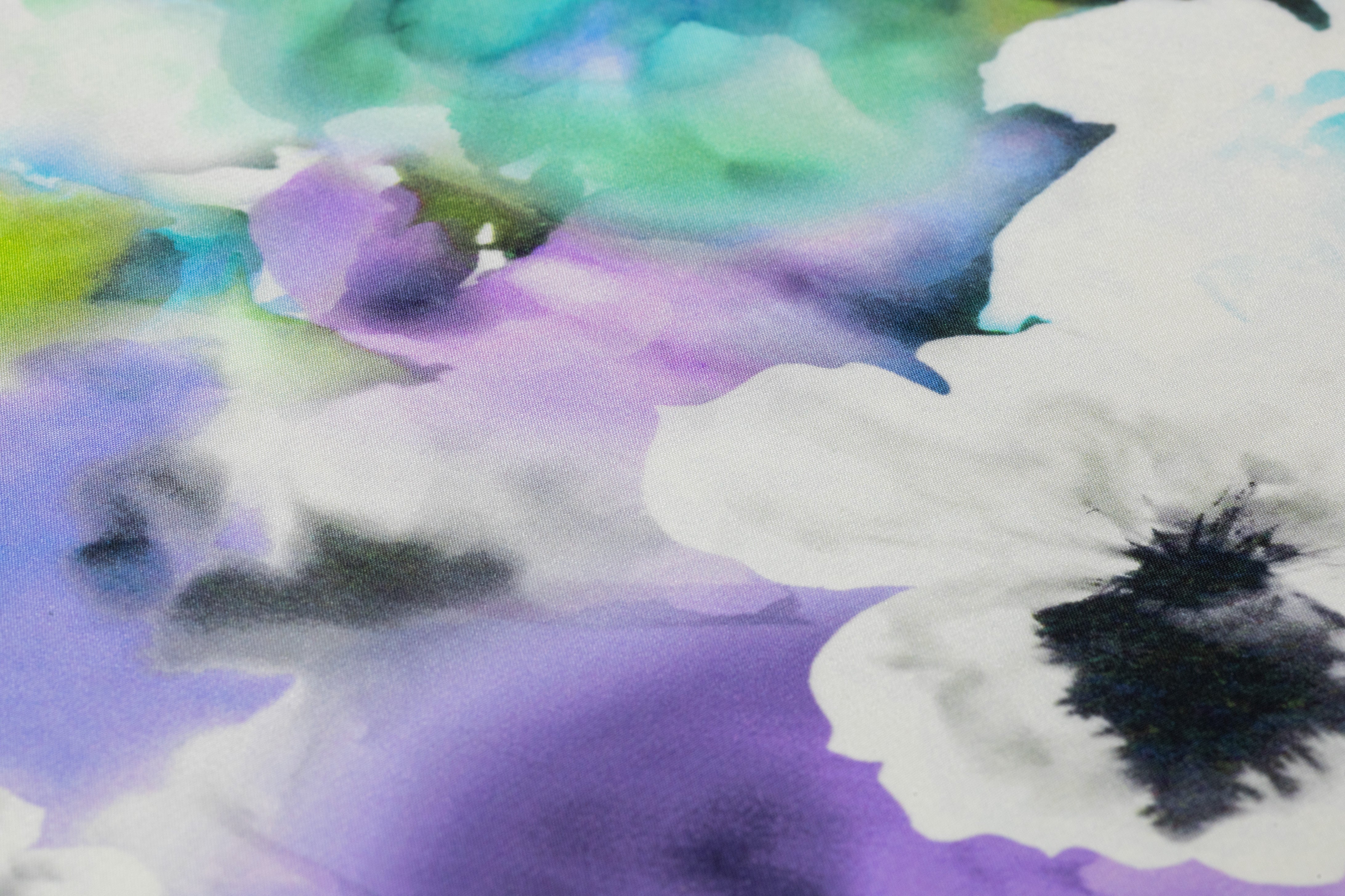 Floral Italian Silk Crepe de Chine - Green / Purple