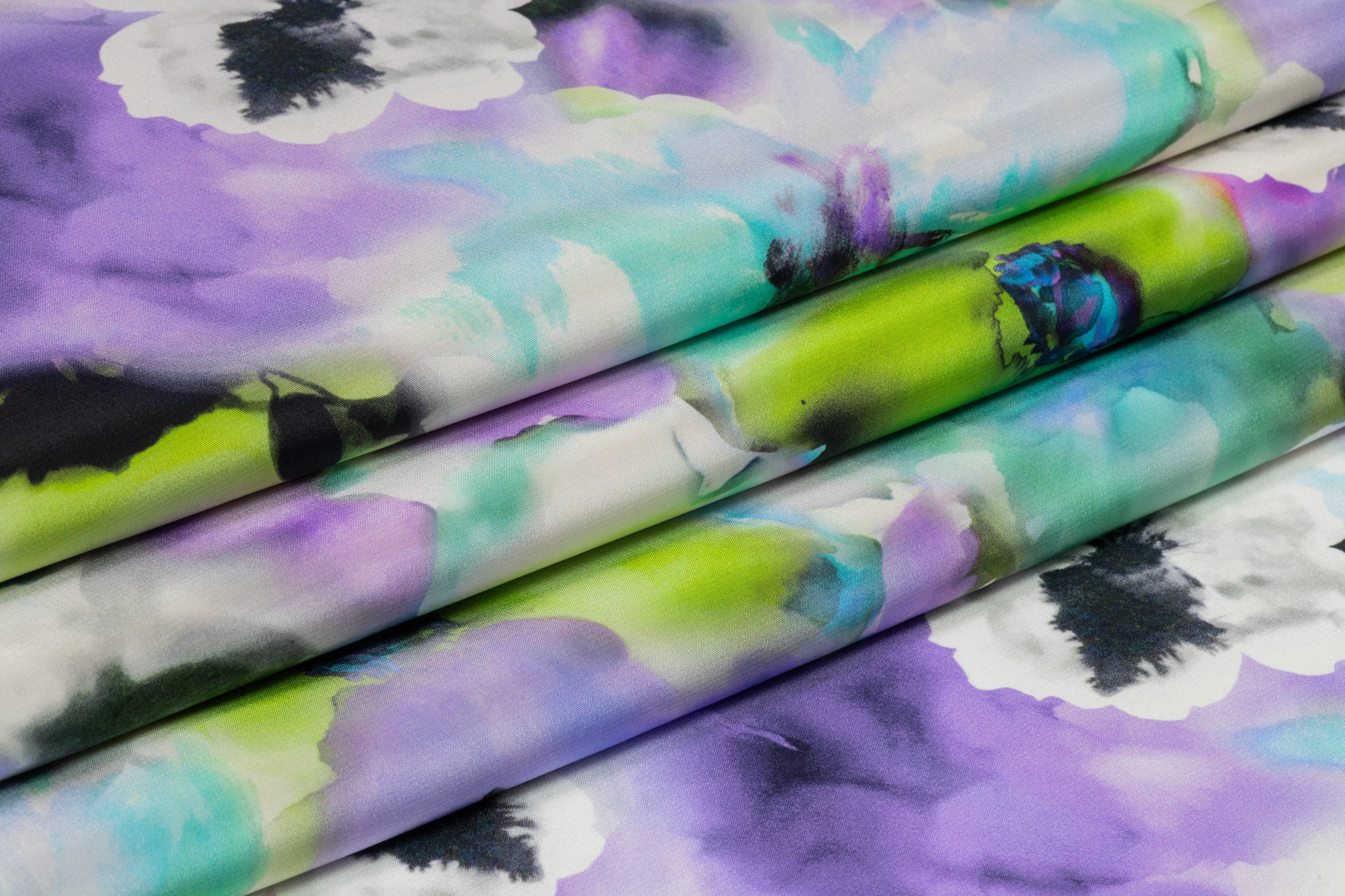 Floral Italian Silk Crepe de Chine - Green / Purple